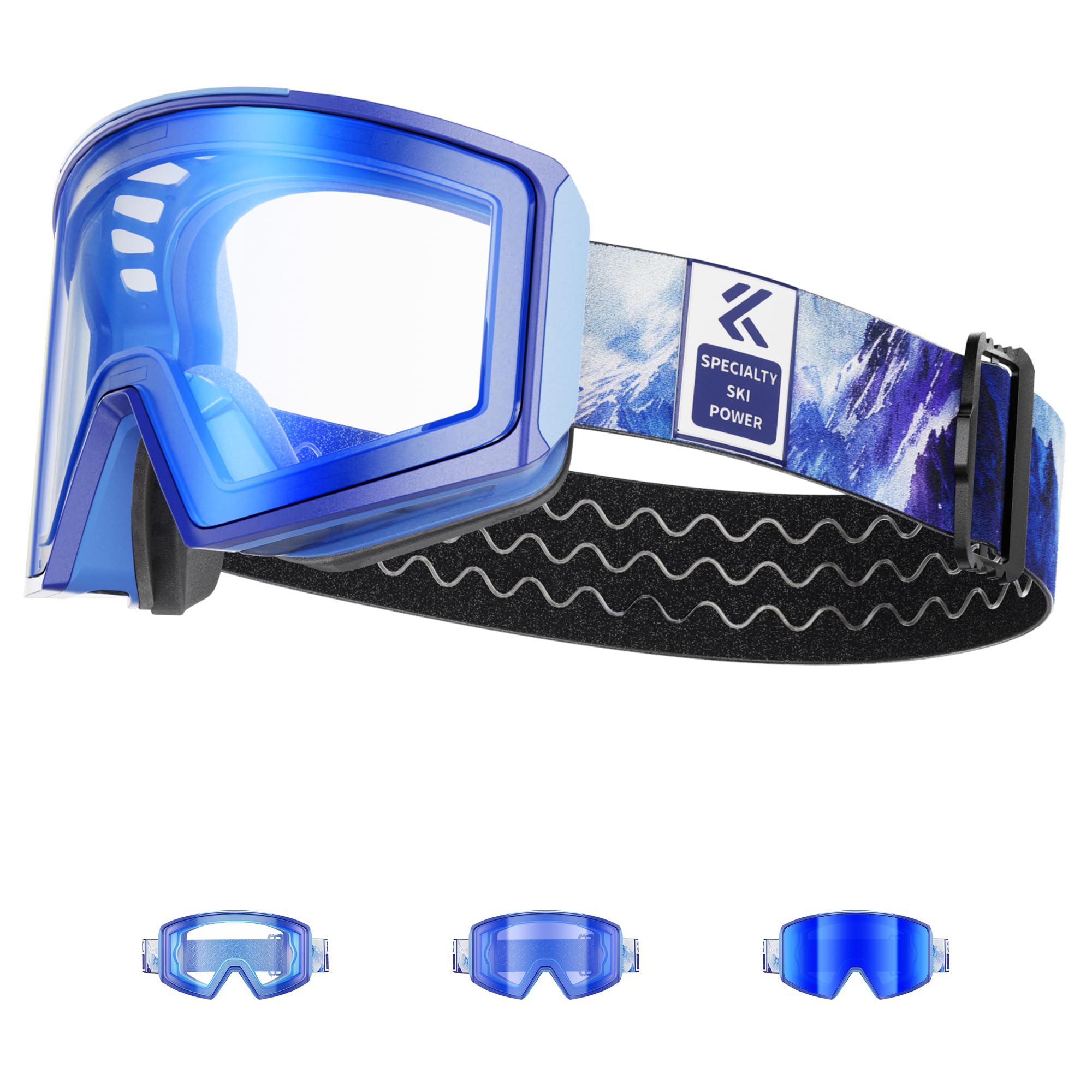 KAPVOE Selbsttonend Skibrille mit Magnetgläsern, Anti-Nebel, UV400-Schutz, für Herren, Damen und Jugendliche, kompatibel mit Helm, ideal für Ski, Snowboard und Eisskaten 06