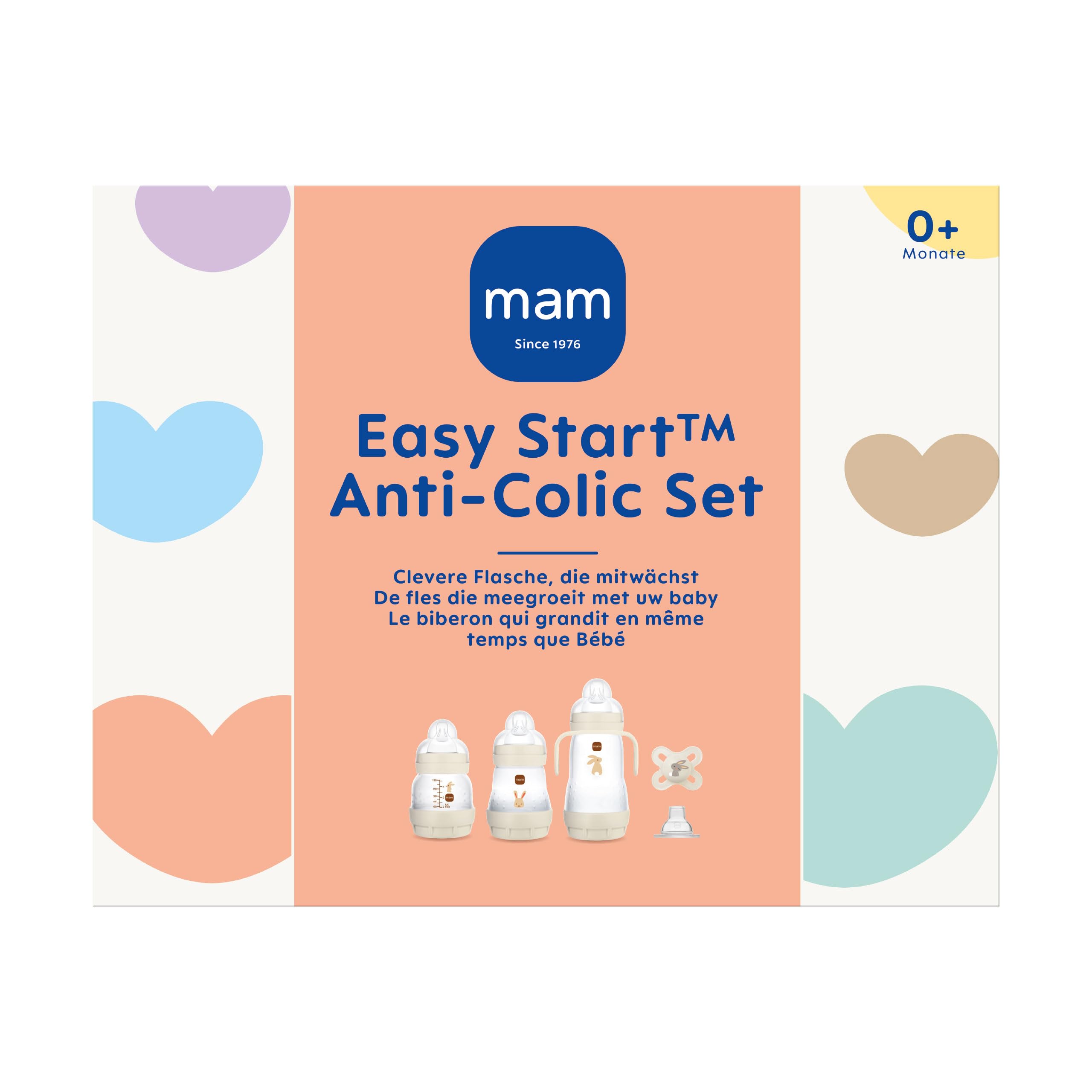 MAM Easy Start Anti-Colic Set | 0+ Mon | Babyflaschen-Set | 94% Akzeptanz & 96% Hebammen-Empfehlung | weniger Koliken | 6 Baby Trinkflaschen, 1 Griff & MAM Start | mint