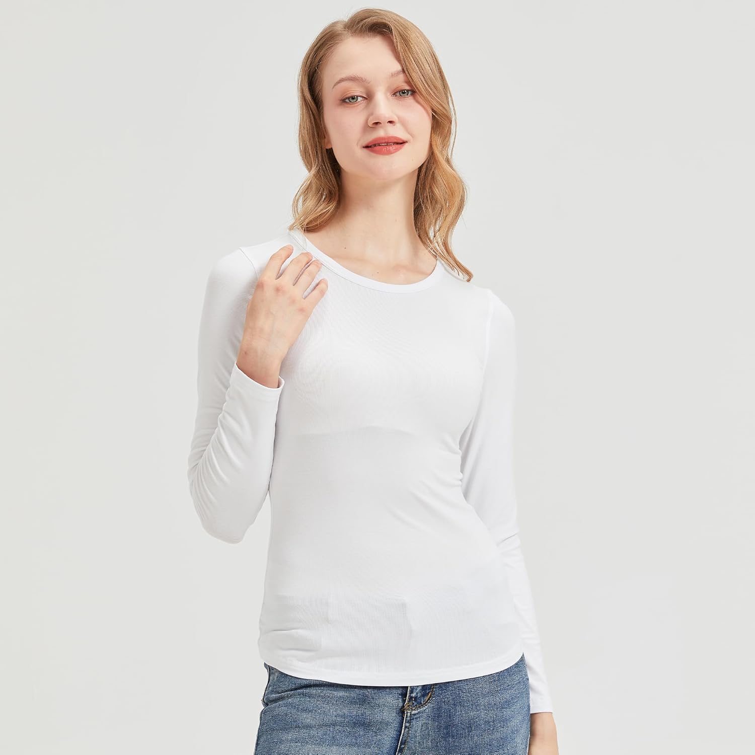 netdraw Women's Buttery Soft Ribbed Bamboo Viscose Long Sleeve T-Shirt Crew Neck Casual Tops Fitted Thermal Undershirt - Image 4