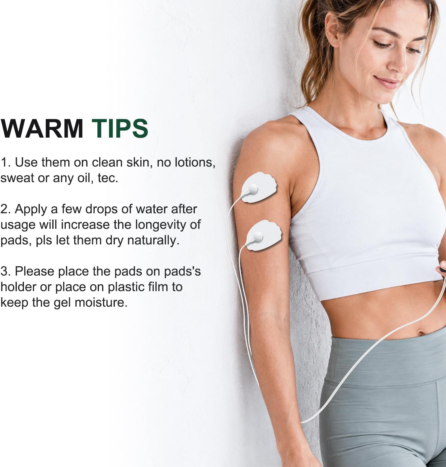 Belifu TENS Unit Electrode Pads Reusable Self-Adhesive Replacement Massage Pads Latex Free, Standard Connection Snap on 3.5mm Cable for Tens EMS Massager
