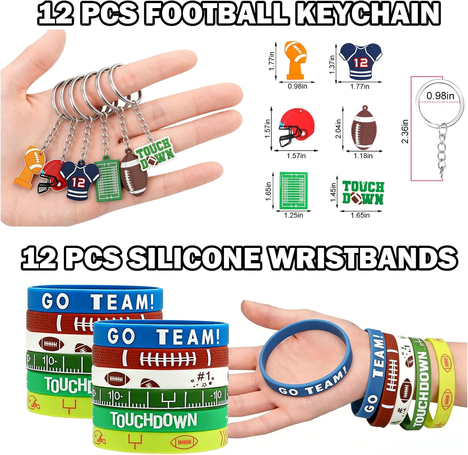 122 Pcs Football Party Favors Drawstring Bags Football Goodie Bag with Mini Ball, Wristband, Slap bracelets, Keychains, Stickers,Tattoo Stickers for Football Themed Party Supplies - Image 6