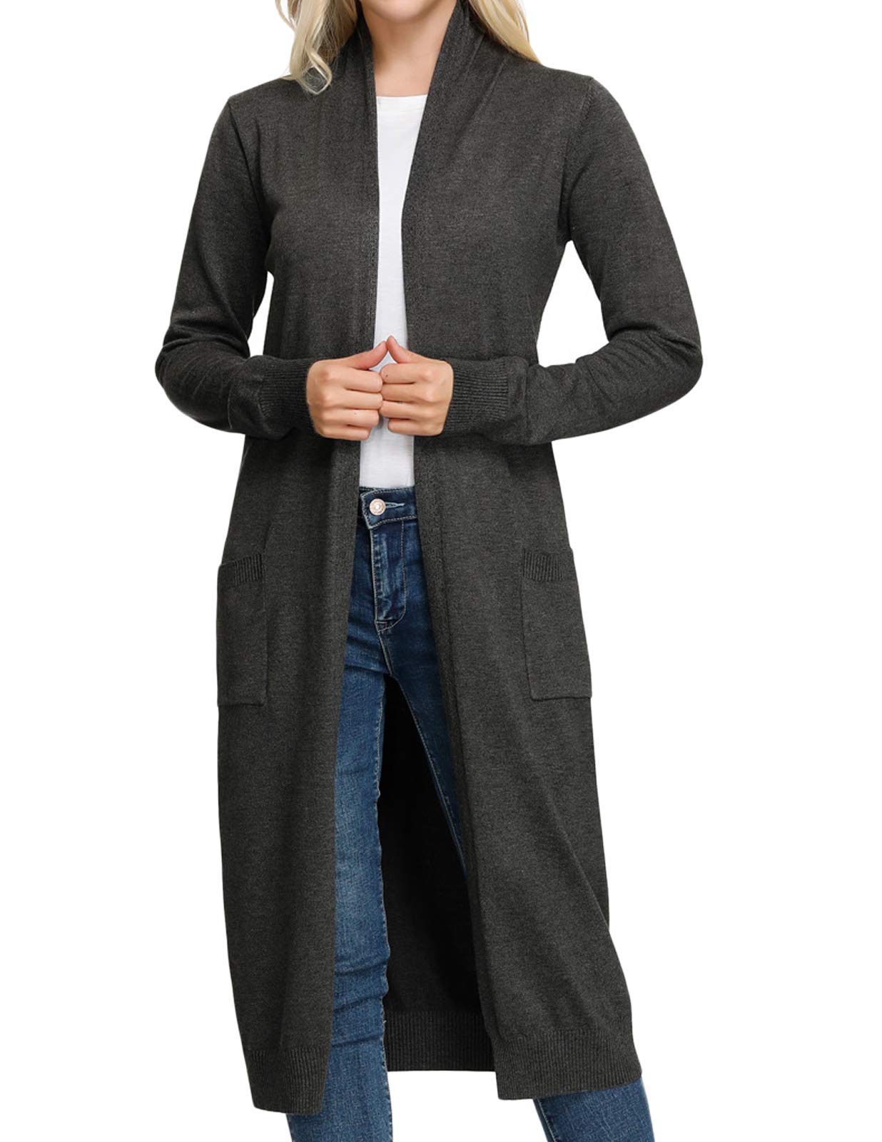 GRACE KARIN Essential Solid Open Front Maxi Long Knitted Cardigan Sweater for Women