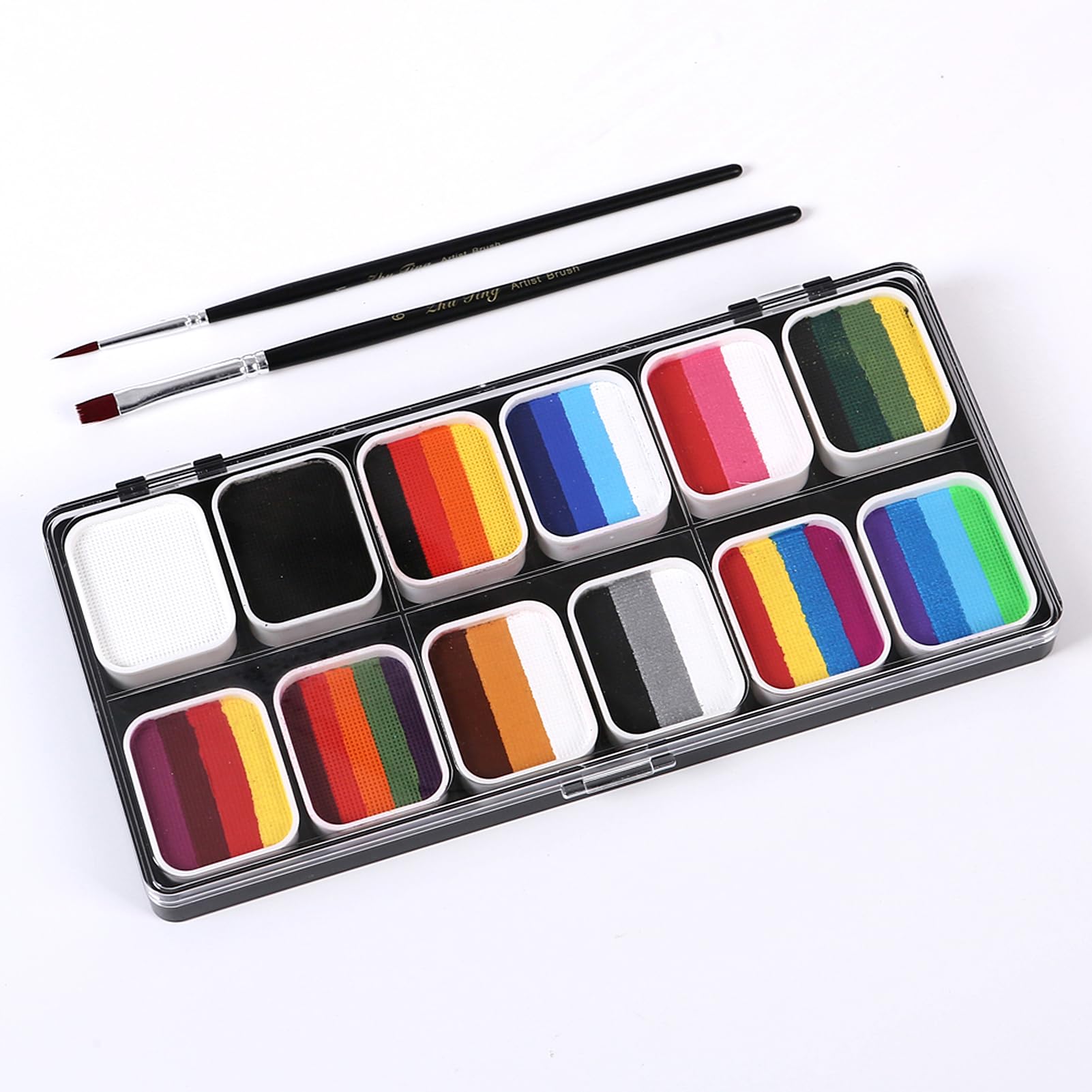 Kit de maquillage facial à activation par eau Palette professionnelle Split Cakes avec 3 pinceaux Sûr non et corporel pour Halloween Cosplay