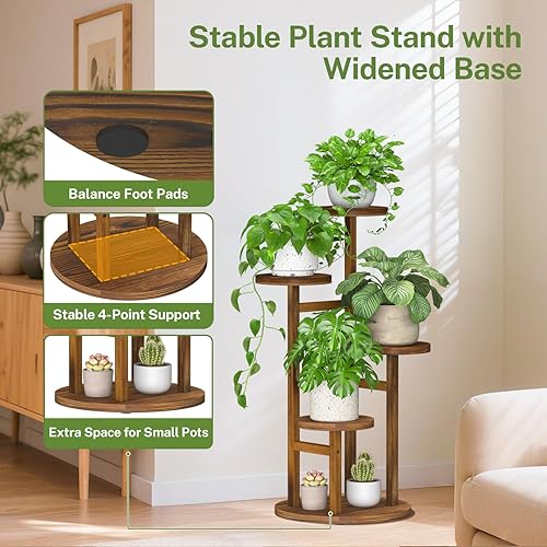Miniatura 4 de iDavosic.ly Soporte de madera para plantas para interiores y exteriores, estante esquinero de flores de 4 niveles, estante de exhibición múltiple