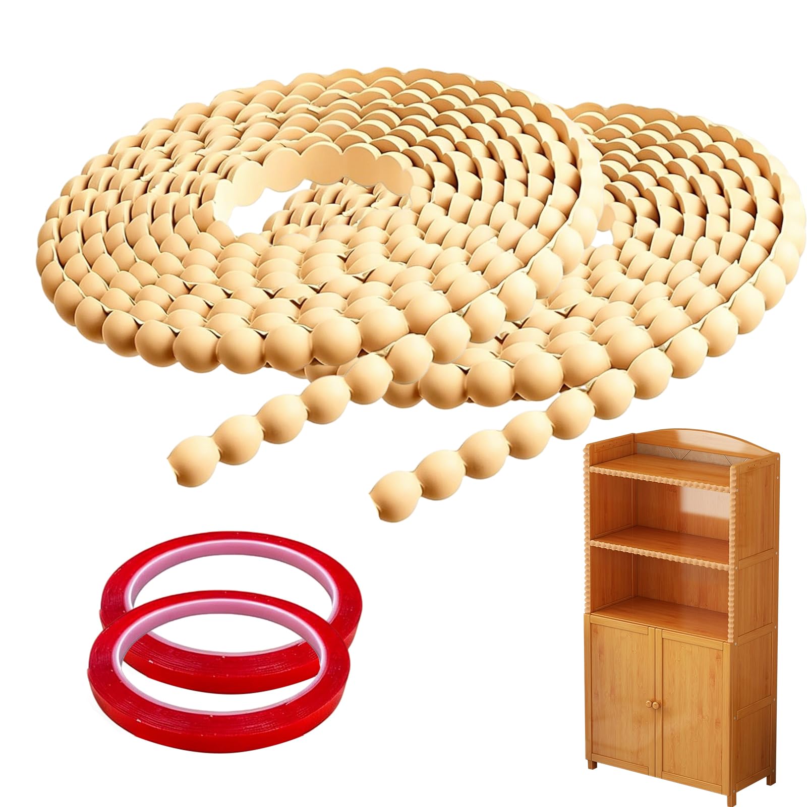 2 Rolls Decorative Beaded Wood Trim 2M Paintable Wood Mouldings Decorative Trim for Wall Door Window Cabinet Decoration for DIY Home Wall Cabinet Furniture Shelf Window Door (15mm)