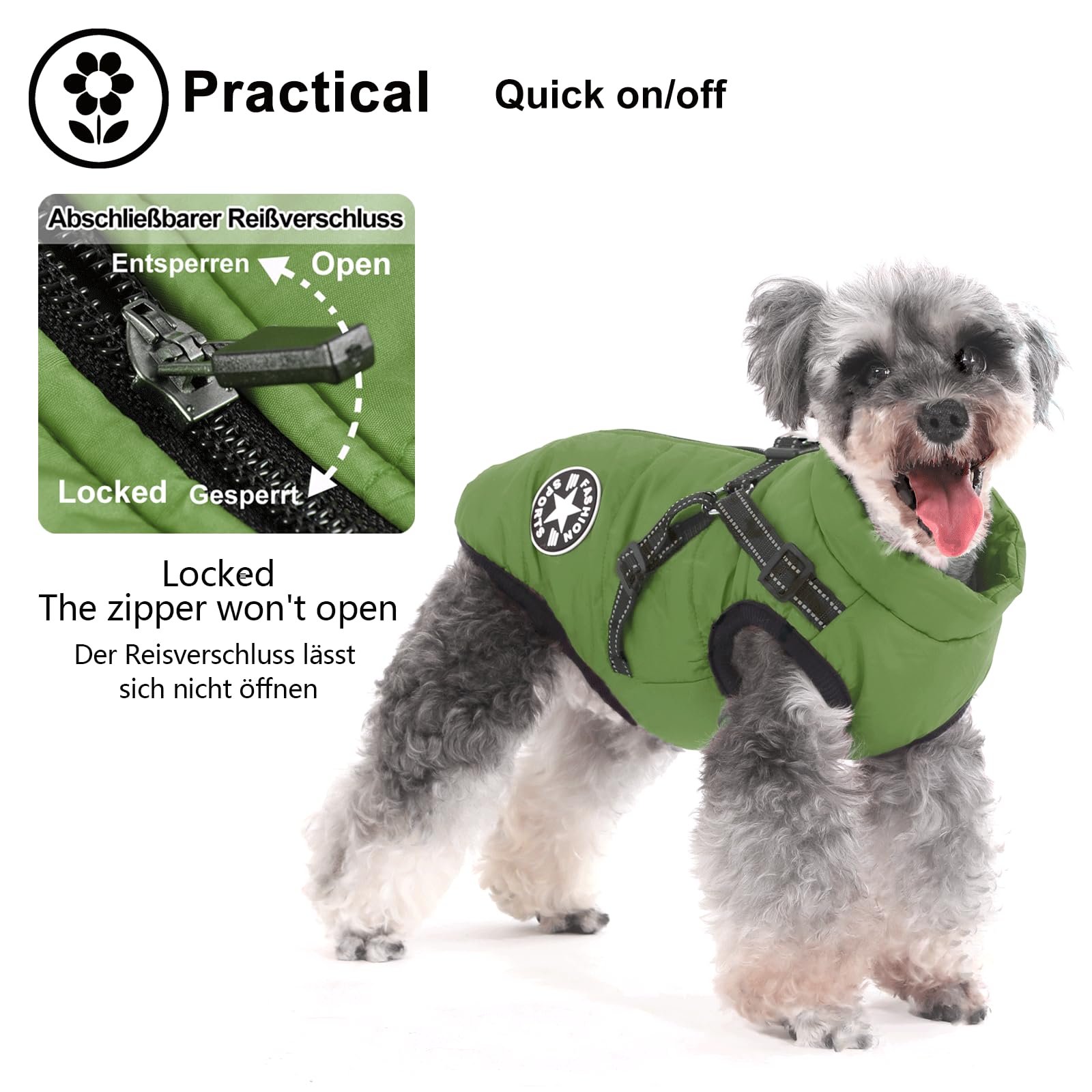 Aywoja Cappotto Cane Invernale, caldo, cappotto per cani con pettorina, impermeabile, lavabile in lavatrice, con strisce riflettenti, resistente anello a D