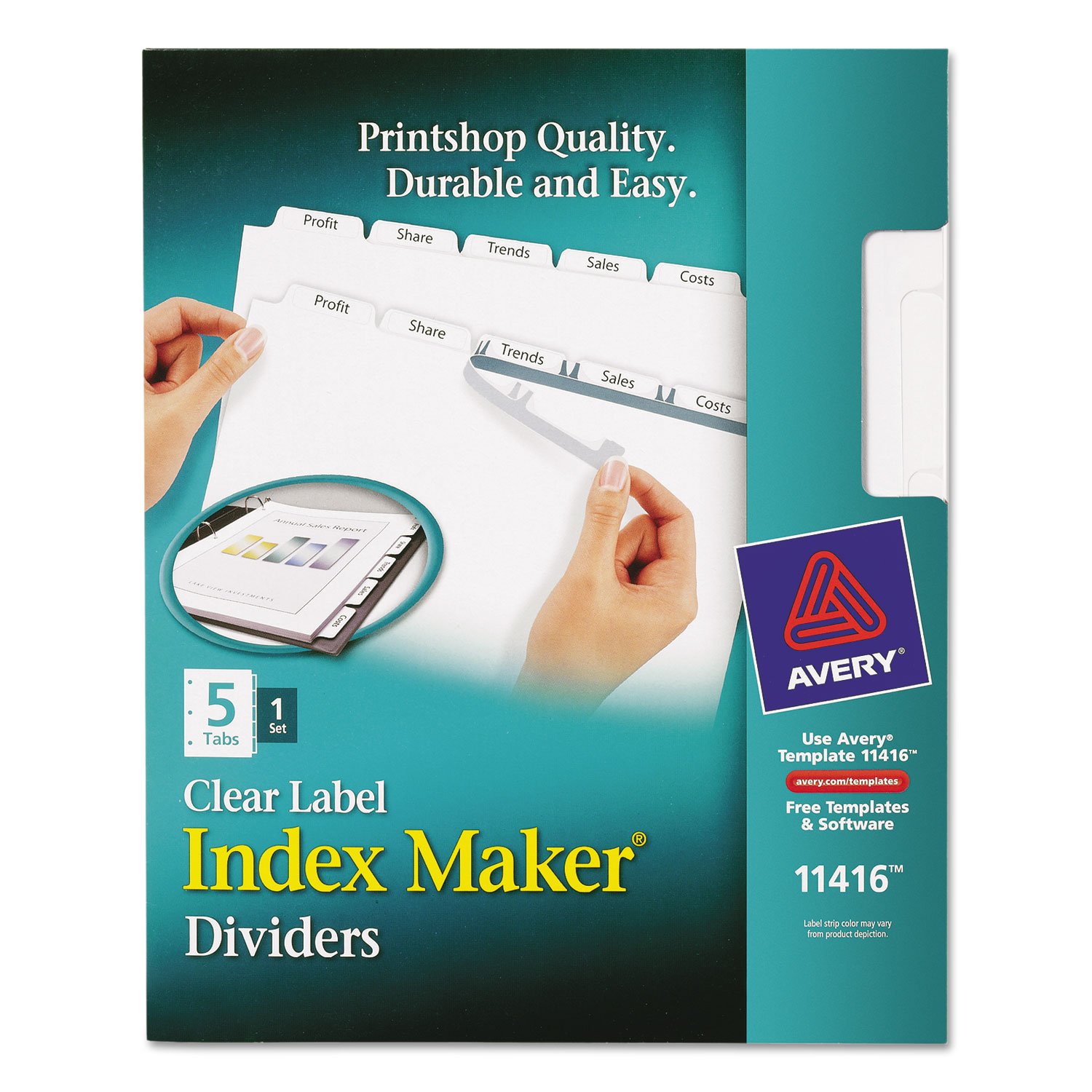 Avery 11416 Clear Label Index Maker Dividers, 8.5 x 11, White, 5 Tabs/Set