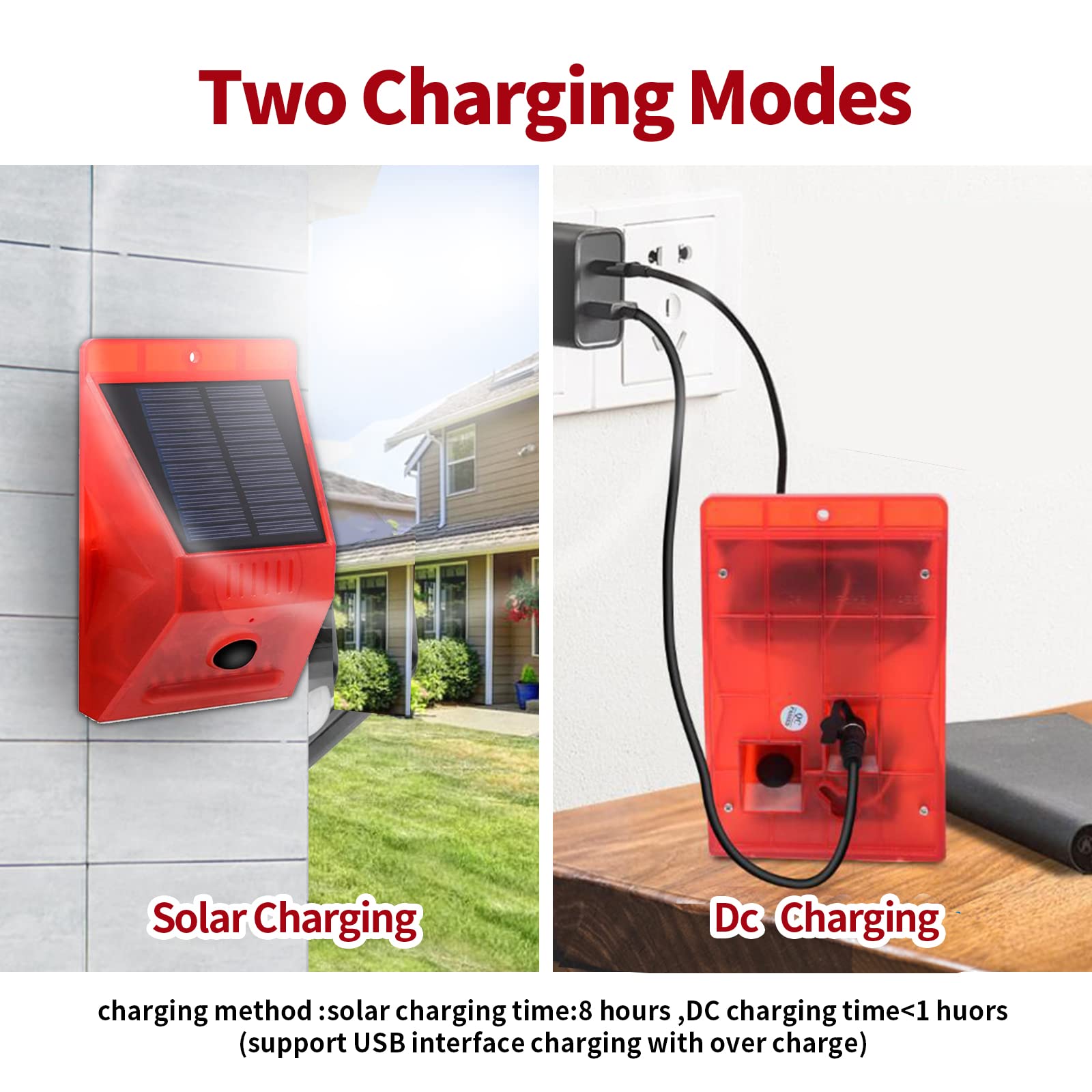 ChunHee Solar Strobe Light with Remote Controller Motion Detector Outdoor Alarm Light 129db Sound Security Siren Light IP65 Waterproof Protected for Your Home,Villa,Baren,Farm,Yard,2 Pack