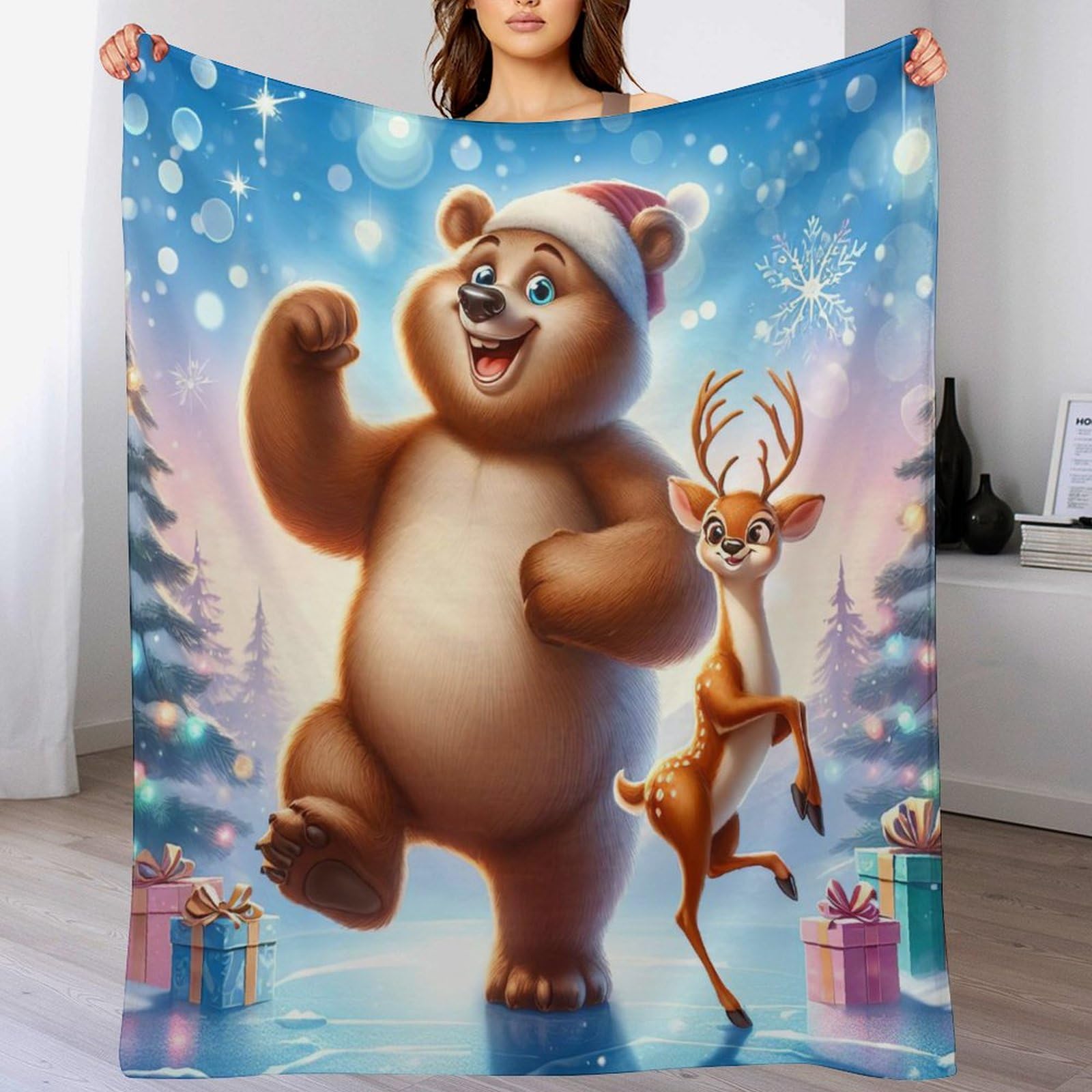 Plaid polaire ours couverture en peluche moelleuse contre le froid