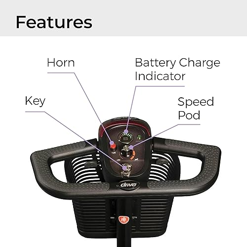 Miniatura 30 de Drive Medical Spitfire Scout - Patinete de viaje de lujo de 4 ruedas con batería de alcance extendido de 15 millas, rojo/azul