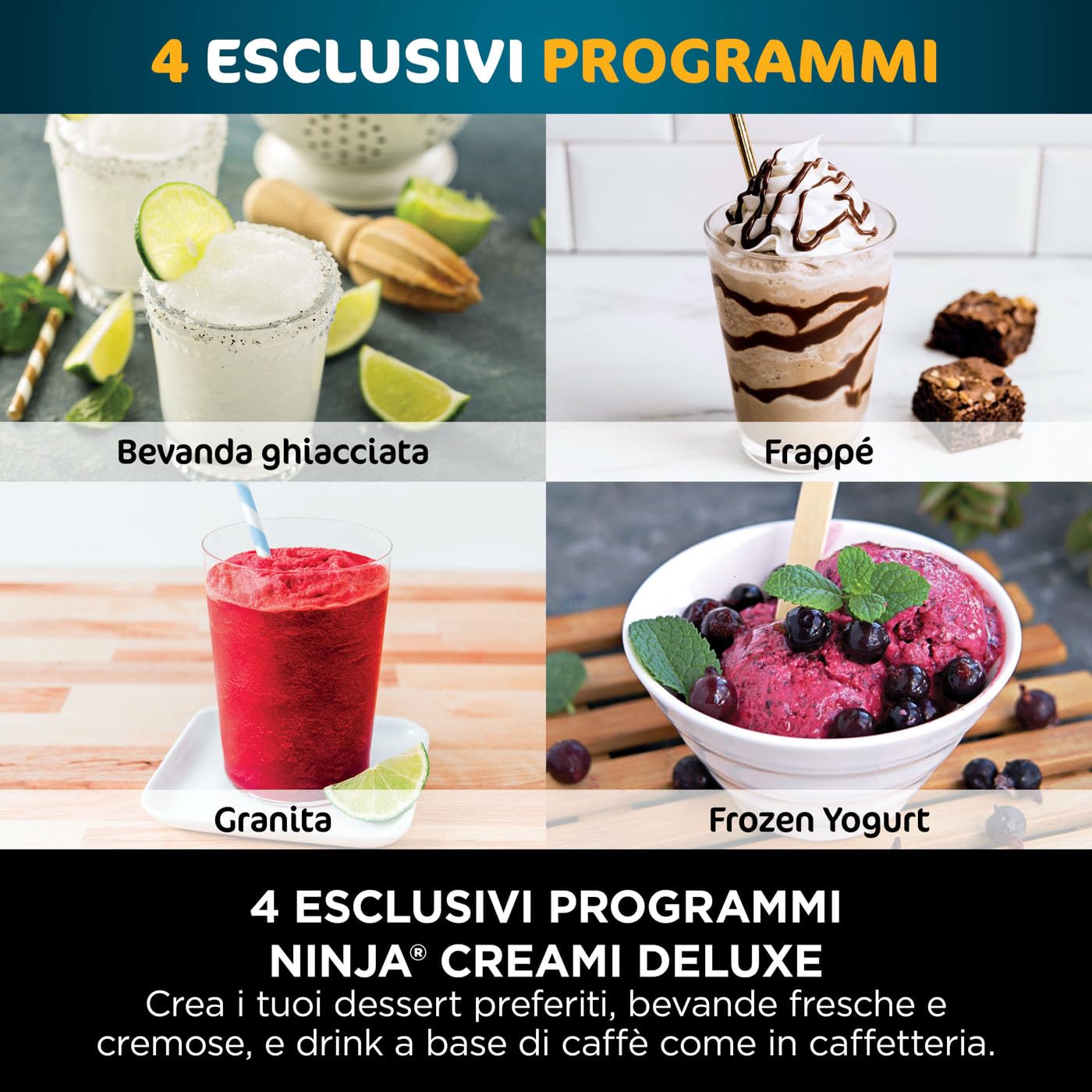 Ninja CREAMi Gelatiera Deluxe con 2 Vasetti, 10 Funzioni, Produce Gelato, Sorbetti, Yogurt, Frullati, Granite e altro ancora, Formato Famiglia, Opzione 2 Gusti in 1 Vaschetta, Argento, NC502EU