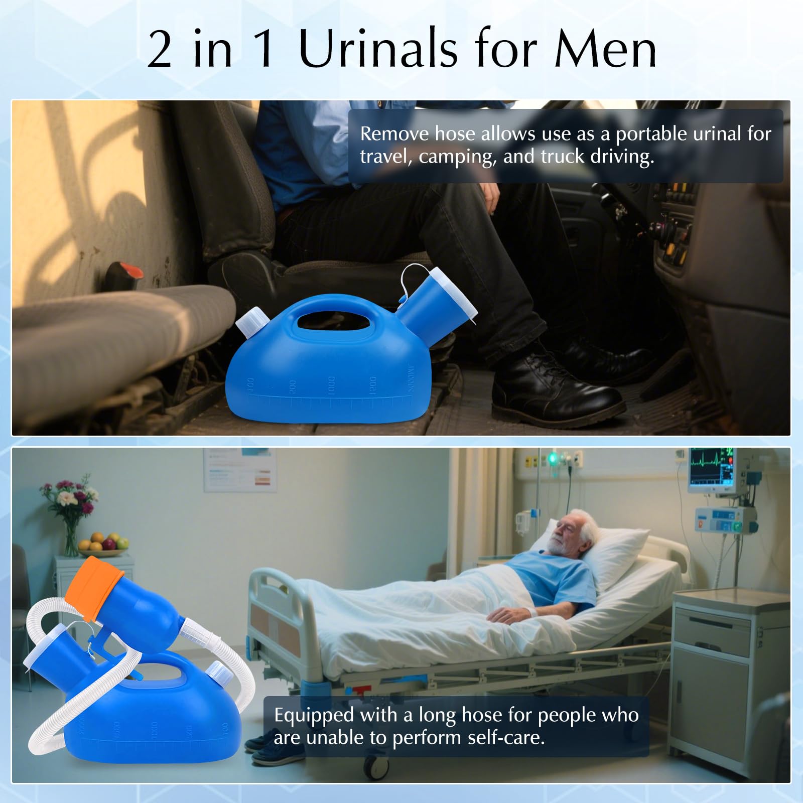 Tragbare Urinale für Männer, OOCOME Upgrade, Urinflasche für Männer, auslaufsicher für Senioren, Urinflaschen mit weichem Trichter und Teleskopschlauch, Krankenhaus-, Heim-, Auto- und Reisegebrauch