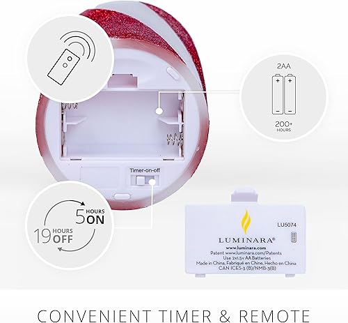 Miniatura 7 de Luminara Classic Candy Cane Holiday Collection Velas sin llama, pilar LED de cera real, cono y esfera, temporizador, listo para control remoto