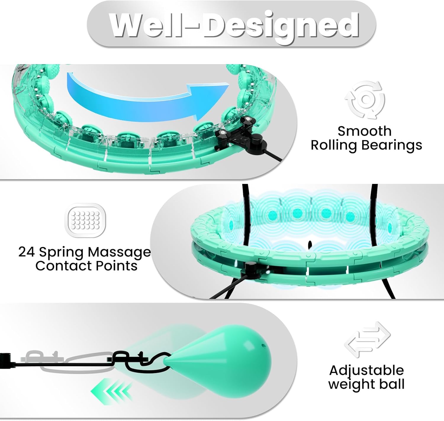 Weighted Hula Infinity Fitness Hoop for Adult Weight Loss, 2 in 1 Smart Fitness Workout Hula Circle Hoops with 28 Detachable Knots, Exercise Fit Hoop Suitable for Women and Beginners