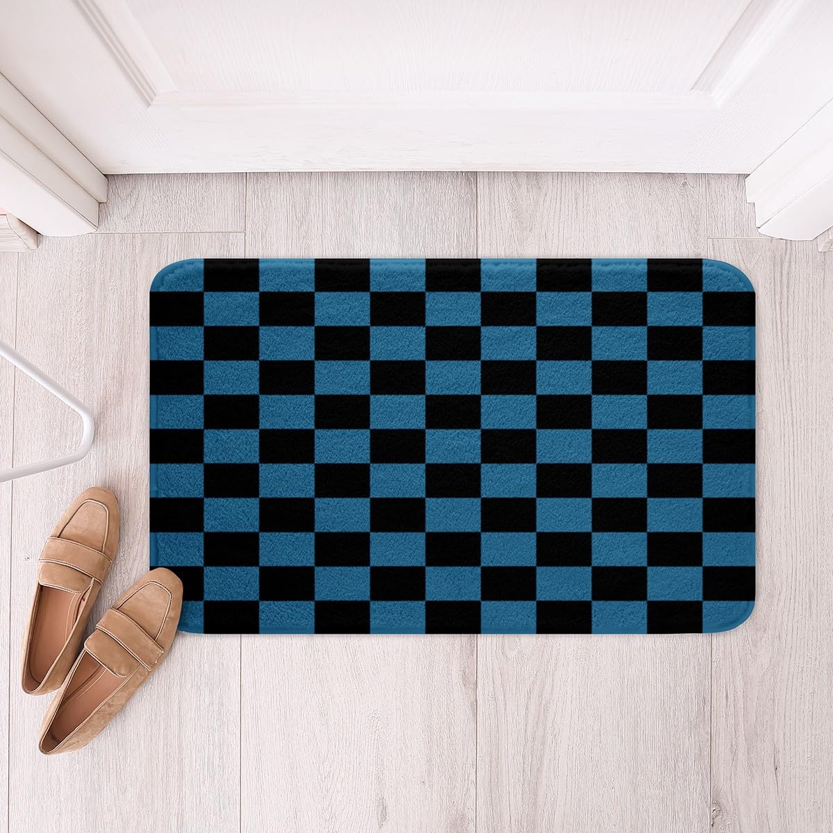 Feelyou Checkered Bathroom Rugs Teen Women Men Blue Black Plaid Bath Mats for Bathroom 20x32 Inches Cute Retro Neutral Checkerboard Geometric Vintage