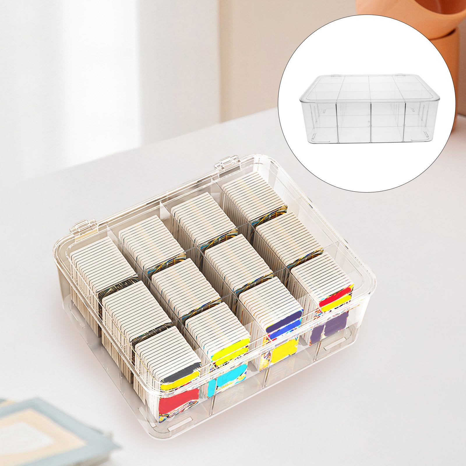 HEMOTON Tarjetero Organizador de Tarjetas de Juego Transparente de Plástico con Compartimentos y Tapa, para Cartas de Póker, Estuche para Tarjetas de Visita