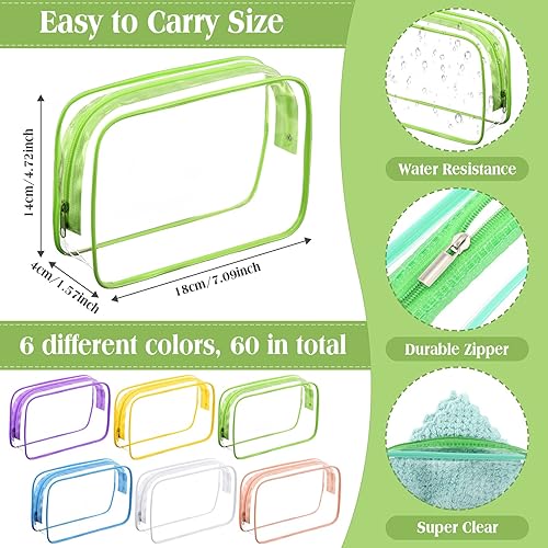 Miniatura 2 de Cunno 60 bolsas de aseo transparentes aprobadas por la TSA, bolsa de aseo de tamaño de cuarto de galón, bolsa de cosméticos de viaje para
