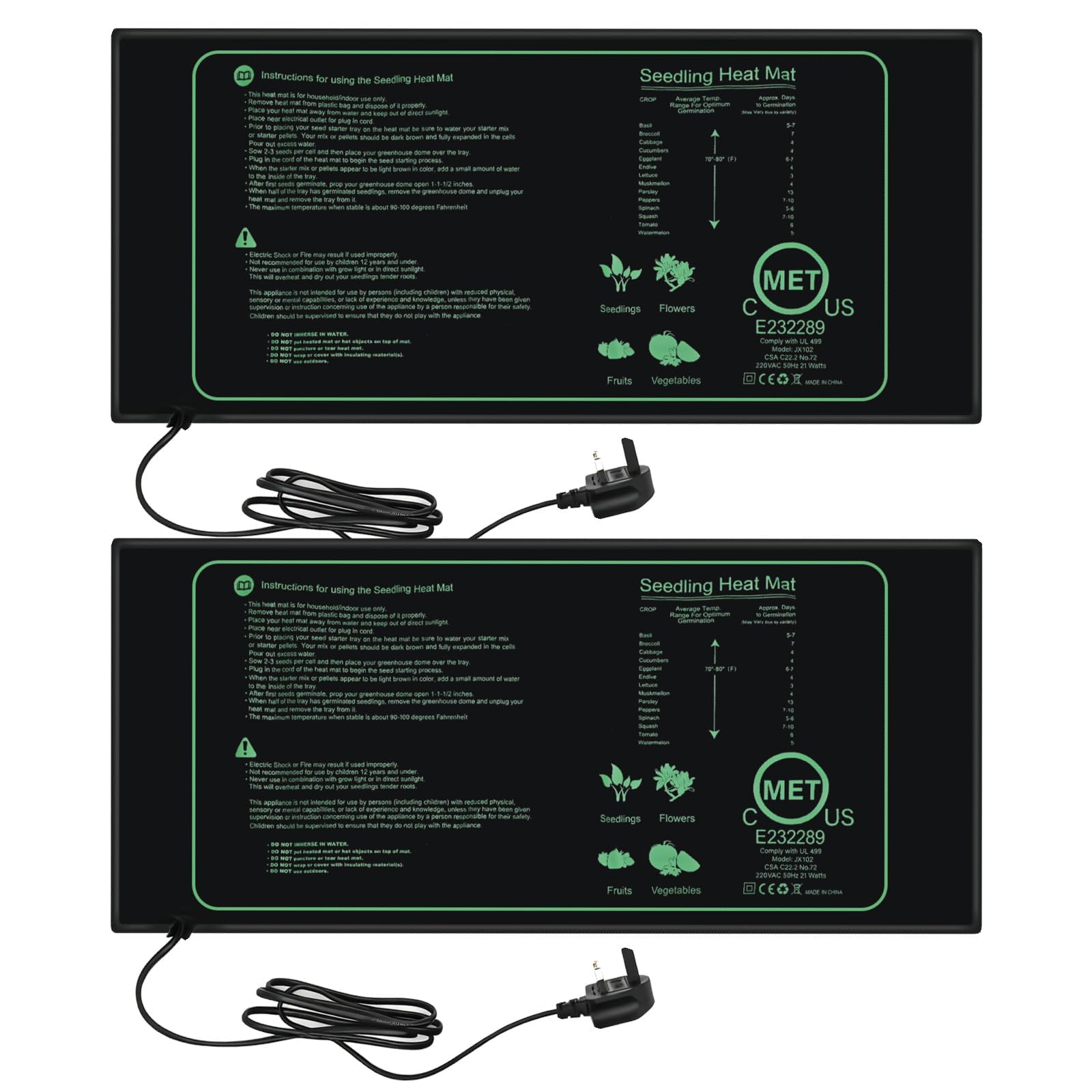 Lot de 2 tapis chauffants efficaces pour plantes hydroponiques - Idéal pour la germination des plantes et le démarrage des graines