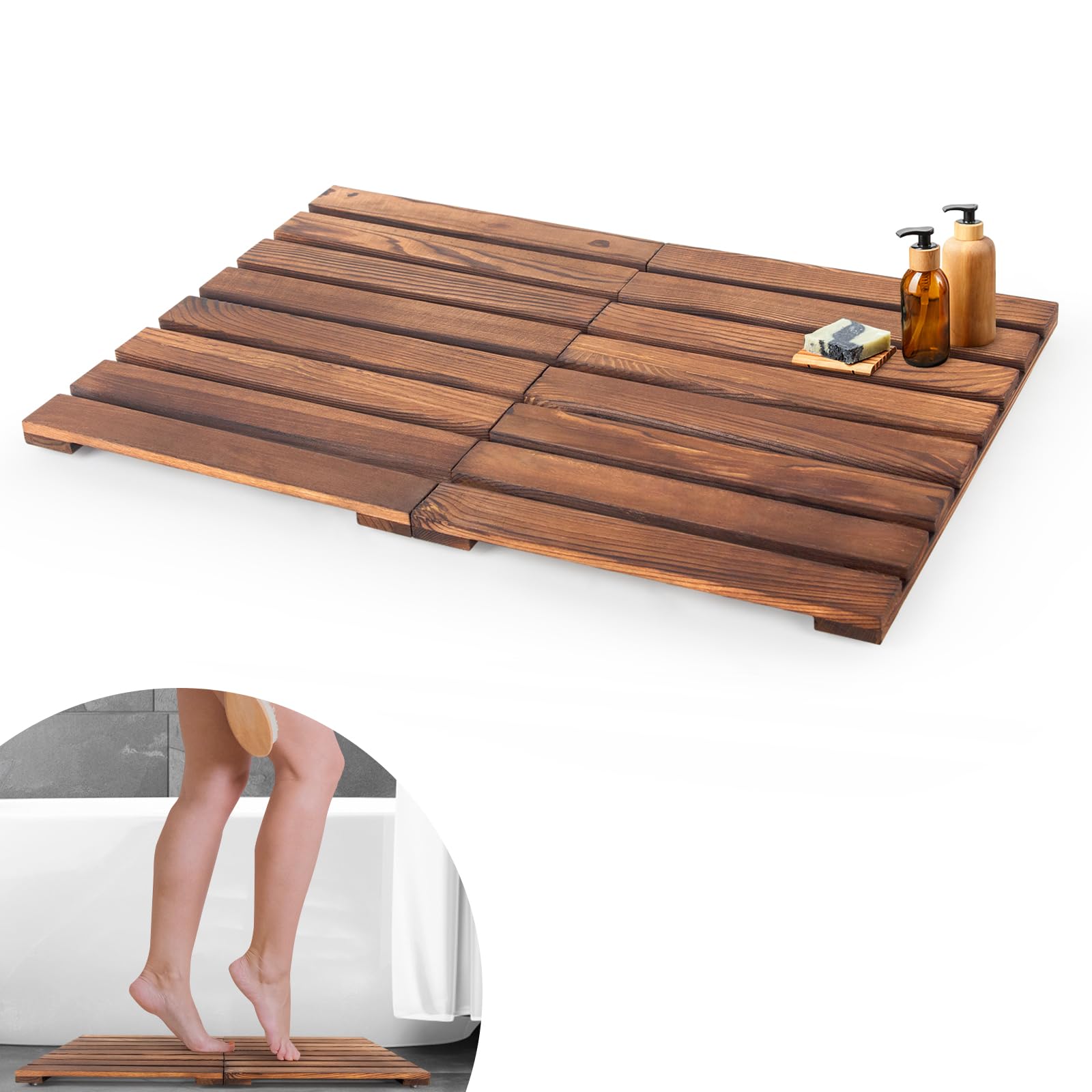 Amazon.com: Trifolic Pine Shower Mat - Premium Wooden Bathroom Mat ...