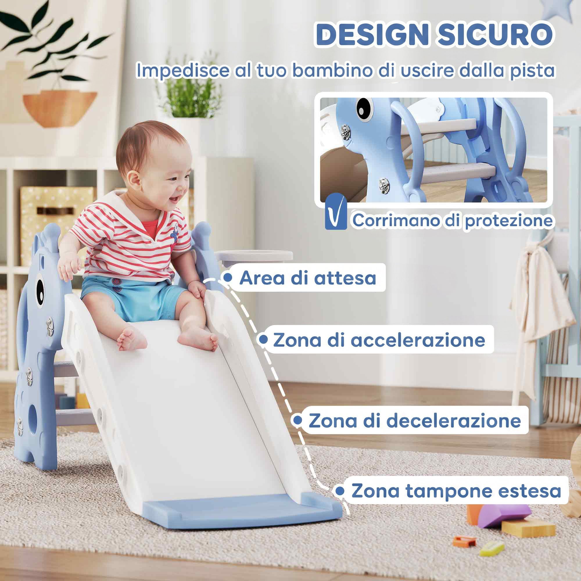 AIYAPLAY Scivolo per Bambini con Scaletta Canestro da Basket, 1-3 Anni Blu | Con Pallone, Set di Scivolo in Plastica con Design Giraffa, Corrimano Laterali, per Interno ed Esterno