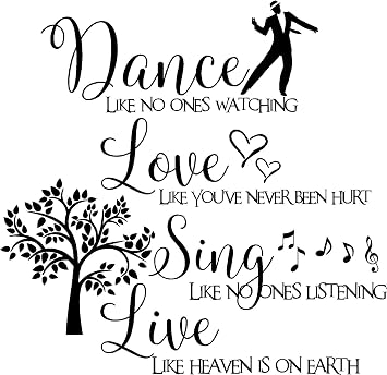 Dance Like no Ones Watching Love Like Youve Never Been Hurt Sing Like no Ones Listening Live Like Heaven is on Earth Inspirational Wall Sayings Vinyl Decals Art