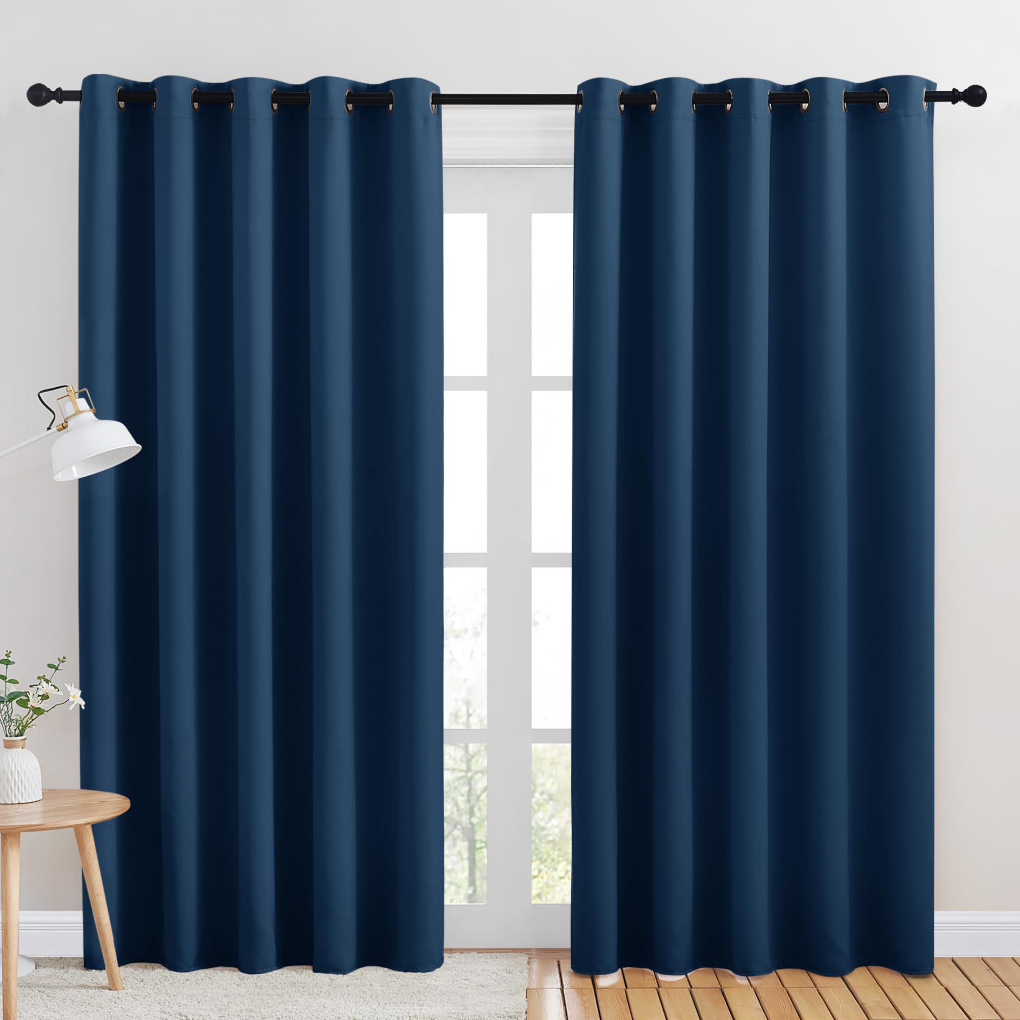 NICETOWN Room Darkening Draperies Window Curtain Panels, Moroccan Blue, 2 Panels, W60 x L84 -inch, Thermal Insulated Grommet Room Darkening Curtains for Bedroom