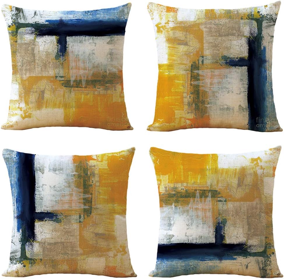 WOMHOPE Throw Pillow Covers Cases Watercolor Geometric Pillowcases Cushion Covers Decorative Throw Pillow Case Covers Canvas 18 x 18 Inch,Set of 4 (Blue)