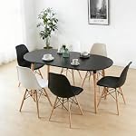 51'' Tempered Glass Kitchen Table, Modern Rectangular Kitchen Dining Table/Table à Manger, 8mm Glass Top Dinner Table with Unique Legs & Anti-Slip Pads, Easy-Clean Dining Room Table,Seats 4-6, Black