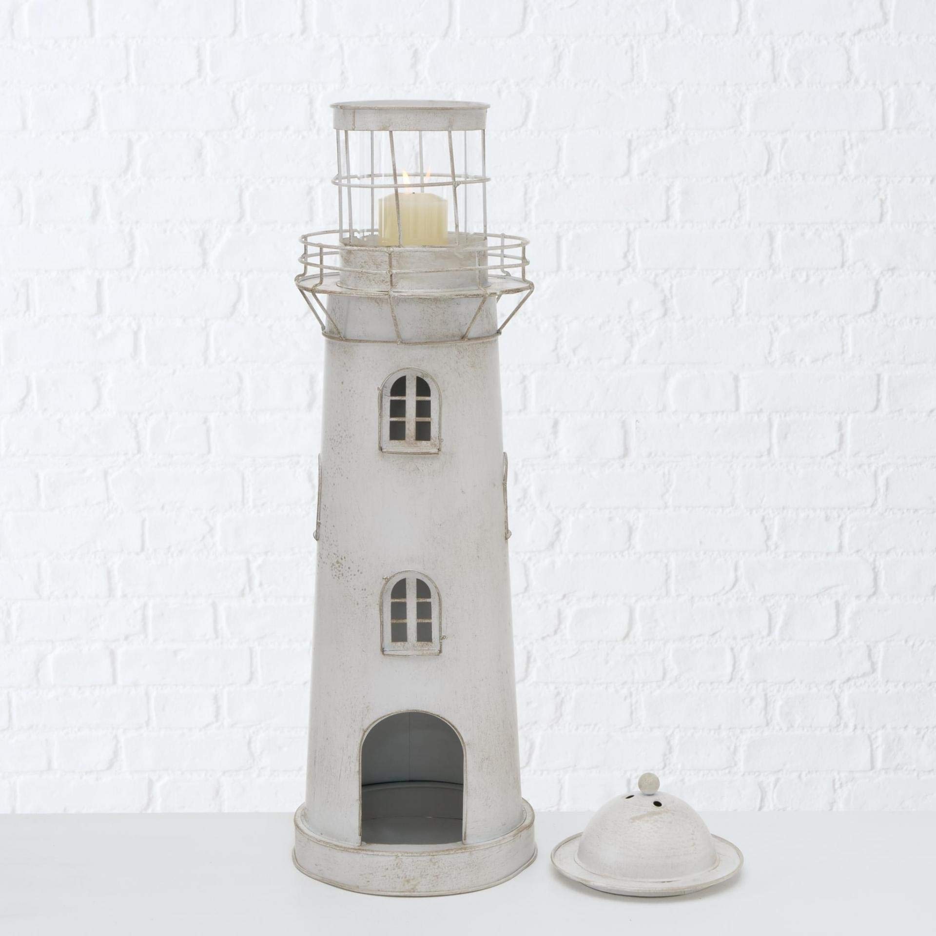 2er Set Leuchtturm-Windlichter – Schwarz-weiß, Größen S (46 Cm) Und L (73 Cm), Aus Metall & Glas