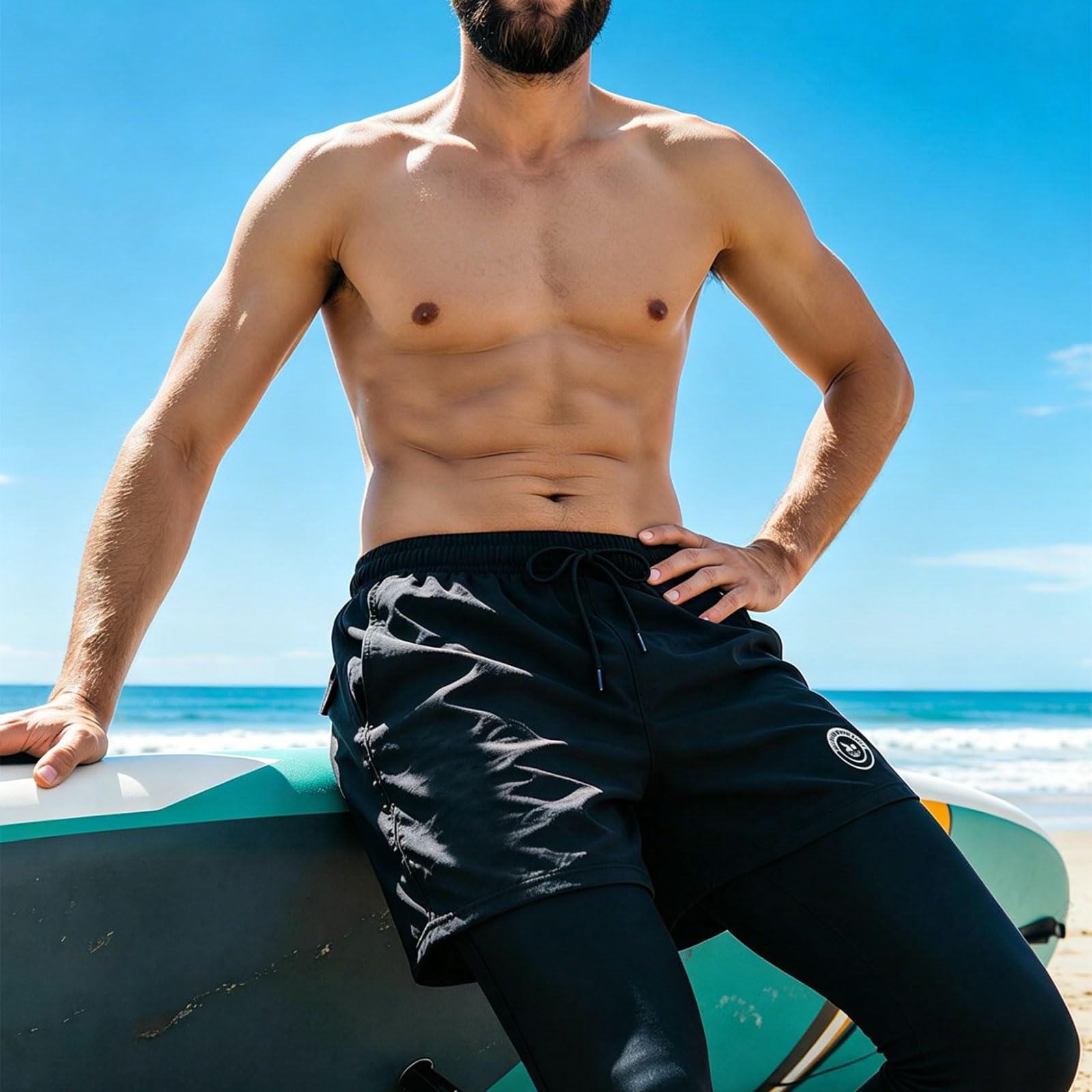 Pantaloncini da spiaggia da uomo, stile contemporaneo, ad asciugatura rapida, con laccio regolabile per snorkeling, navigazione e relax, costume da bagno