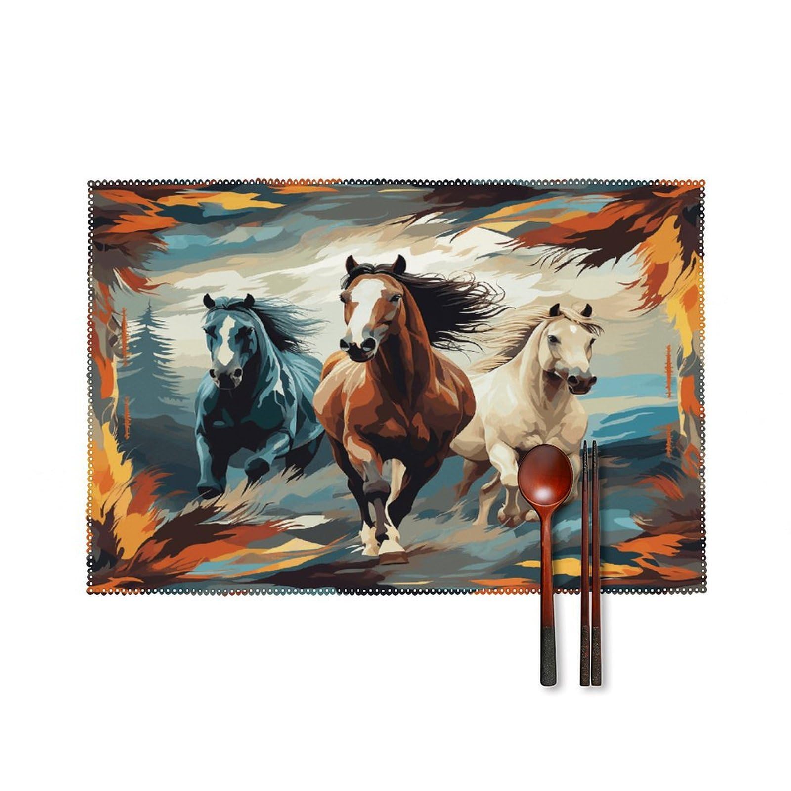 A Pattern with Horses As A Background Placemats Set of 6 Heat Resistant Non-Slip Place Mats Washable Wipeable Table Mats Elegant Farmhouse Placemat for Kitchen Dining Outdoor Party Table Decor