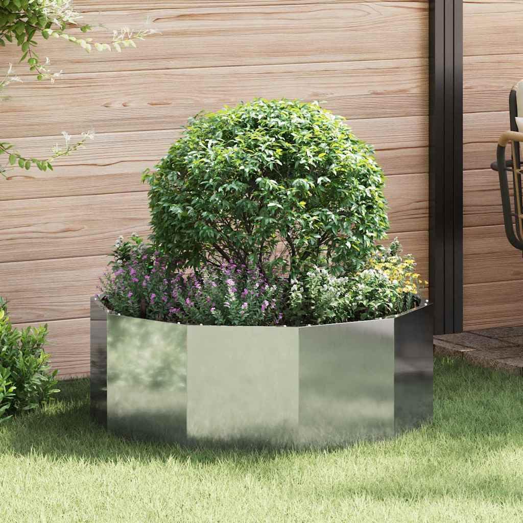Macetero plateado de acero galvanizado de 90 x 90 x 35 cm, resistente, redondo, para jardín, terraza, balcón, con resistencia a las heladas y fácil montaje para cultivo de plantas