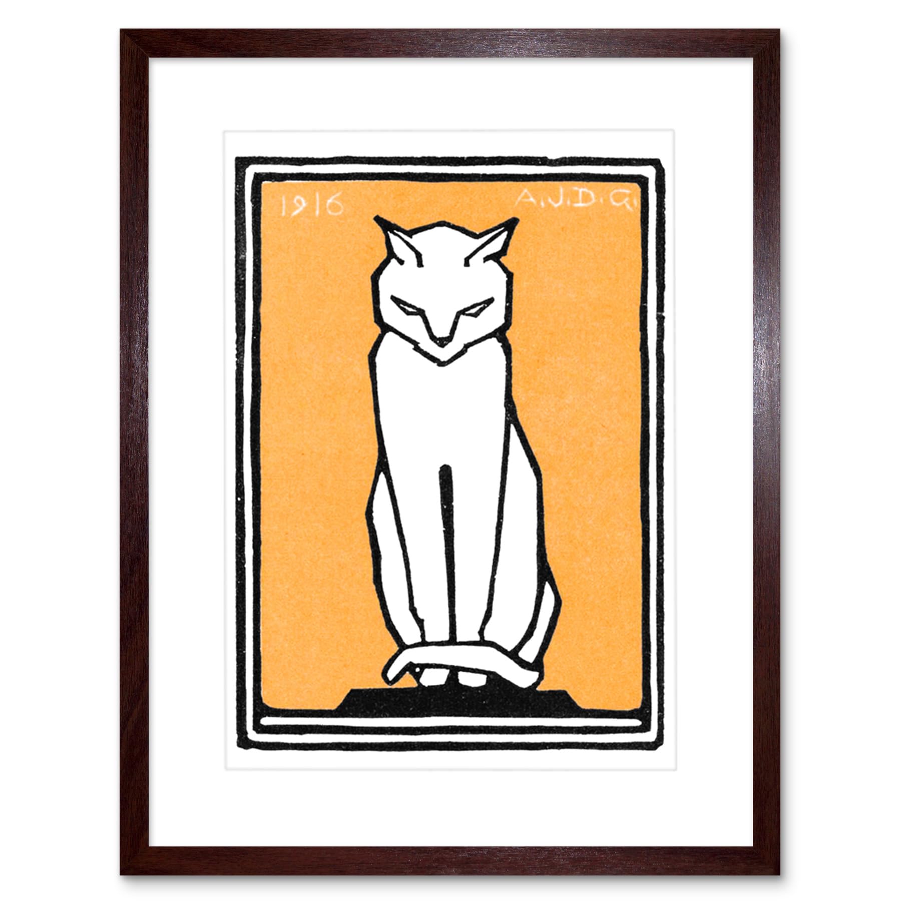 Wee Blue Coo Sitting Cat 1916 Julie De Graag Art Print Framed Poster Wall Decor 9x7 inch