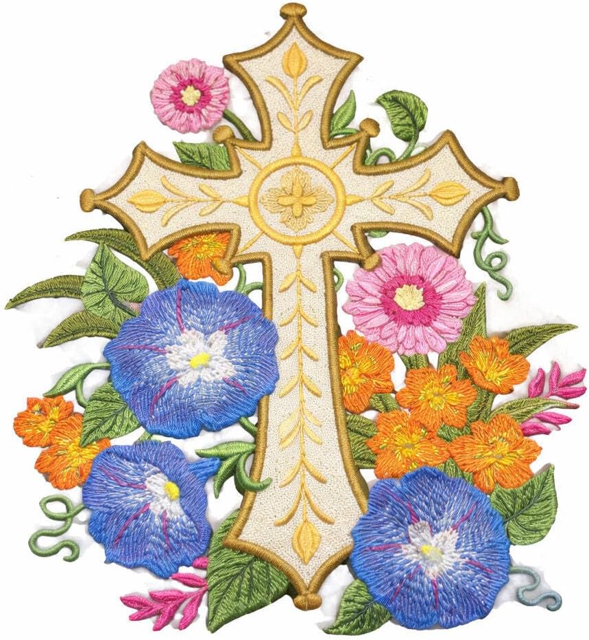 [Custom] Holy Sacred Cross with Gilded Garden Cross Embroidery Iron On/Sew Patch [7.8" x 6.63"][Made in USA] …
