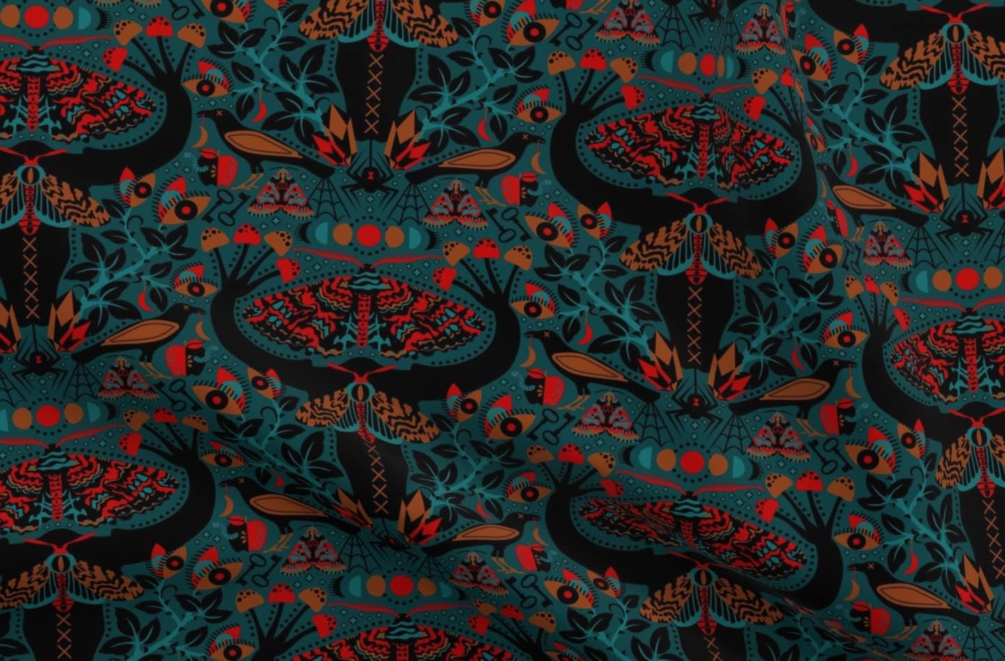 Spoonflower Fabric - Moth Mares Black Teal Goth Red Dark Printed on Minky Fabric by The Yard - Sewing Baby Blankets Quilt Backing Plush