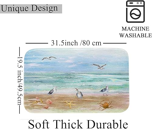 Miniatura 3 de Tapete para puerta de playa de aves marinas, gaviotas, océano, playa, cangrejo azul claro, tapete de verano de 32 x 20 pulgadas, alfombra de felpa