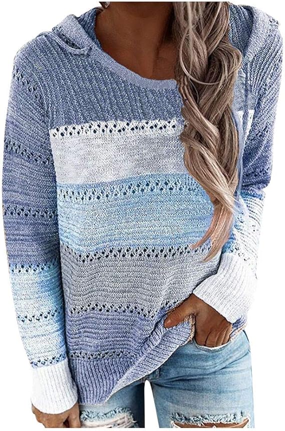 waitFOR Women's Lightweight Sweaters Color Block V/Round Neck/Hooded