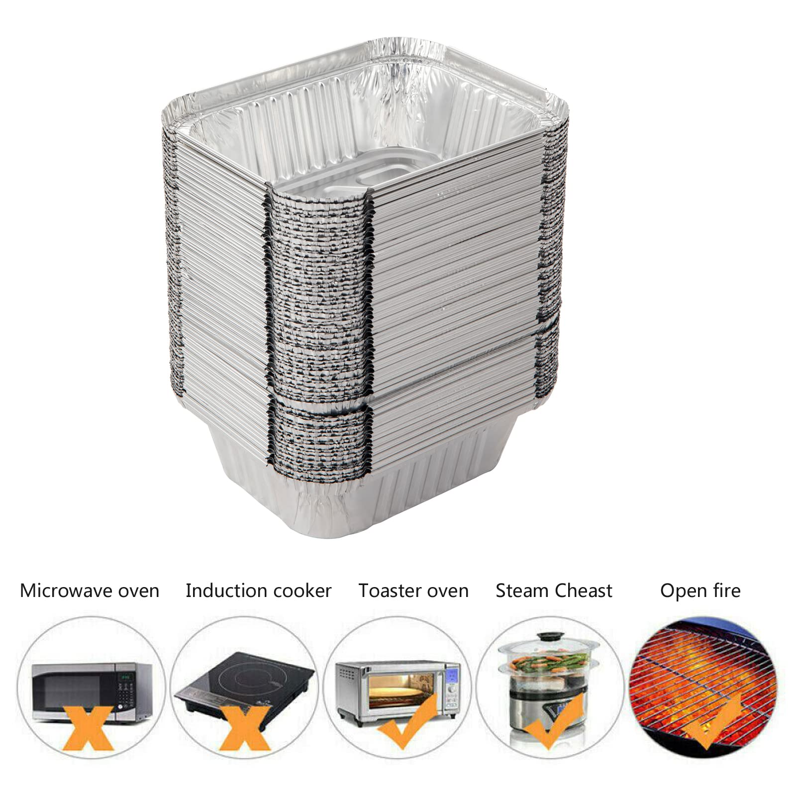 Waytiffer Sartenes de aluminio para llevar de 1 libra con tapas transparentes/recipientes de papel de aluminio para alimentos/preparación de comidas, sartenes de goteo para congelador, barbacoas