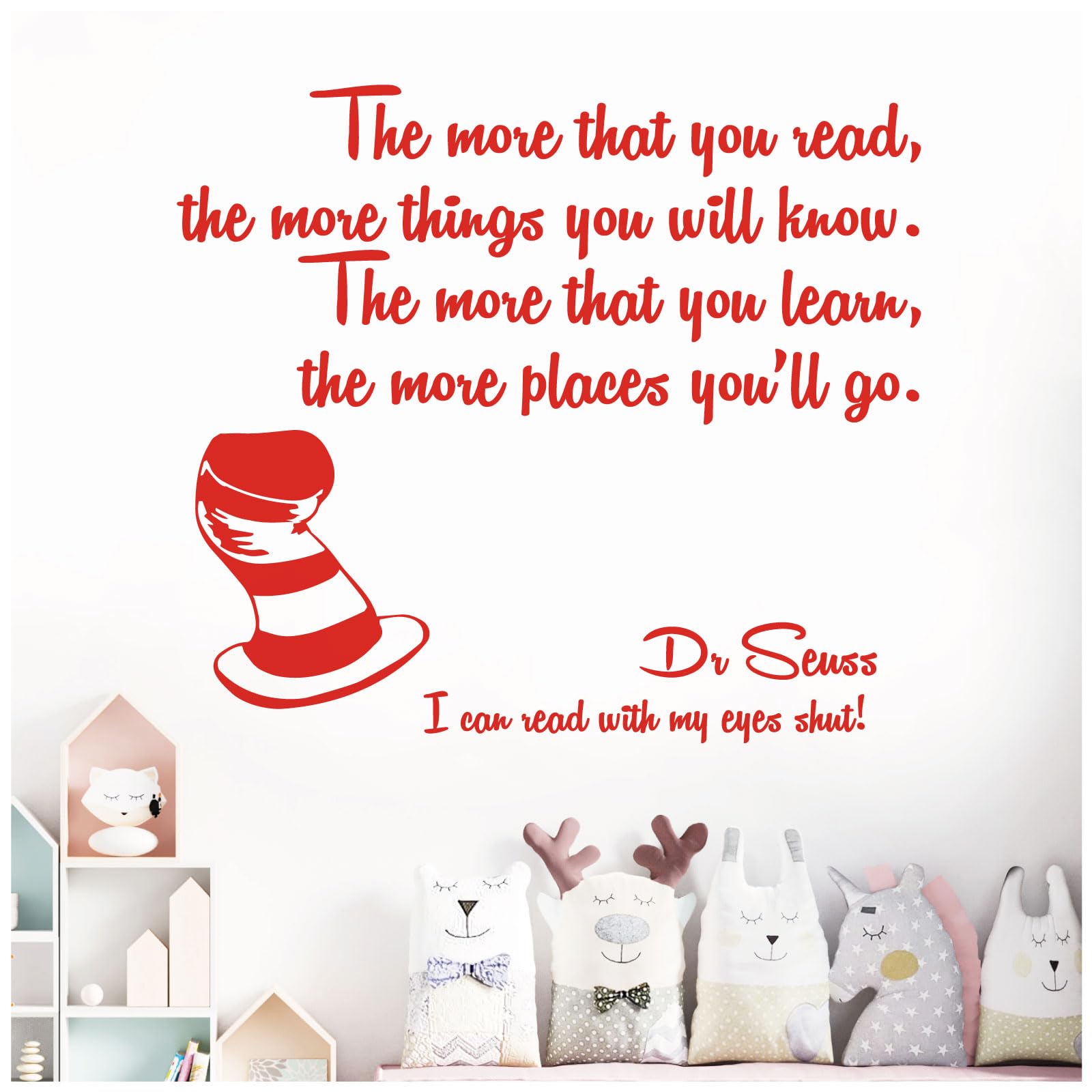 The More that You Read, the More Things You Will Know - Dr Seuss Book Quote Decal Wall Sticker [Medium] [Tomato]