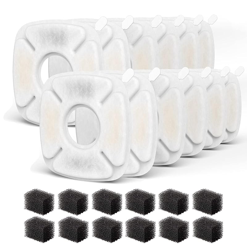 Refil para Fonte de Água para Gatos SAMANIJA com Carvão Ativado e Esponjas Pré-Filtro, Compatível com Veken 2,8 L, Pacote com 12 Filtros e 12 Esponjas