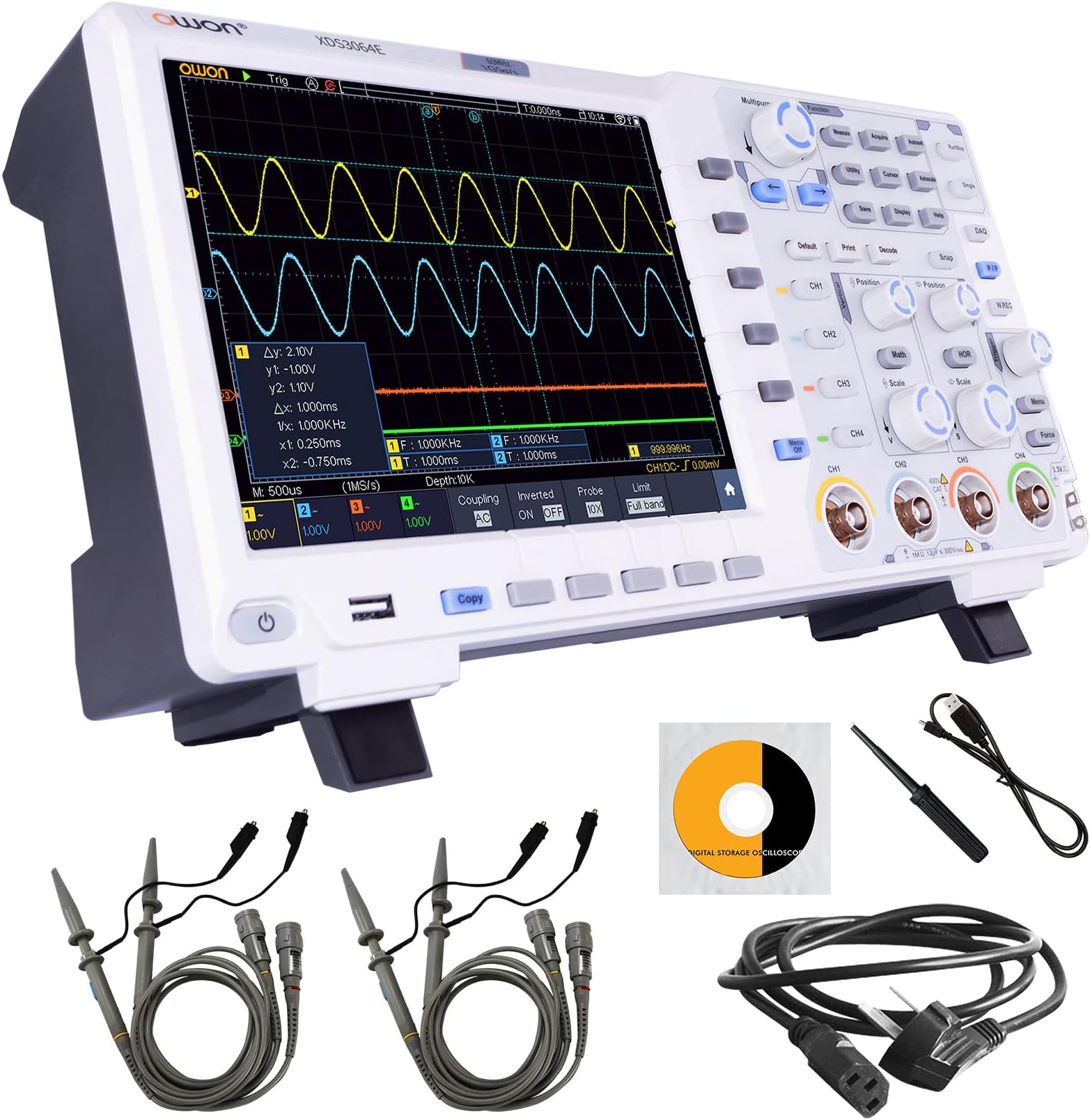 XDS3064E 4CH DSO Digital Storage oscilloscope, 4-Channel Digital Desktop Oscilloscopes 60MHZ Bandwidth 1GS/s,HD Digital Oscilloscopes Supported SCPI and LabVIEW