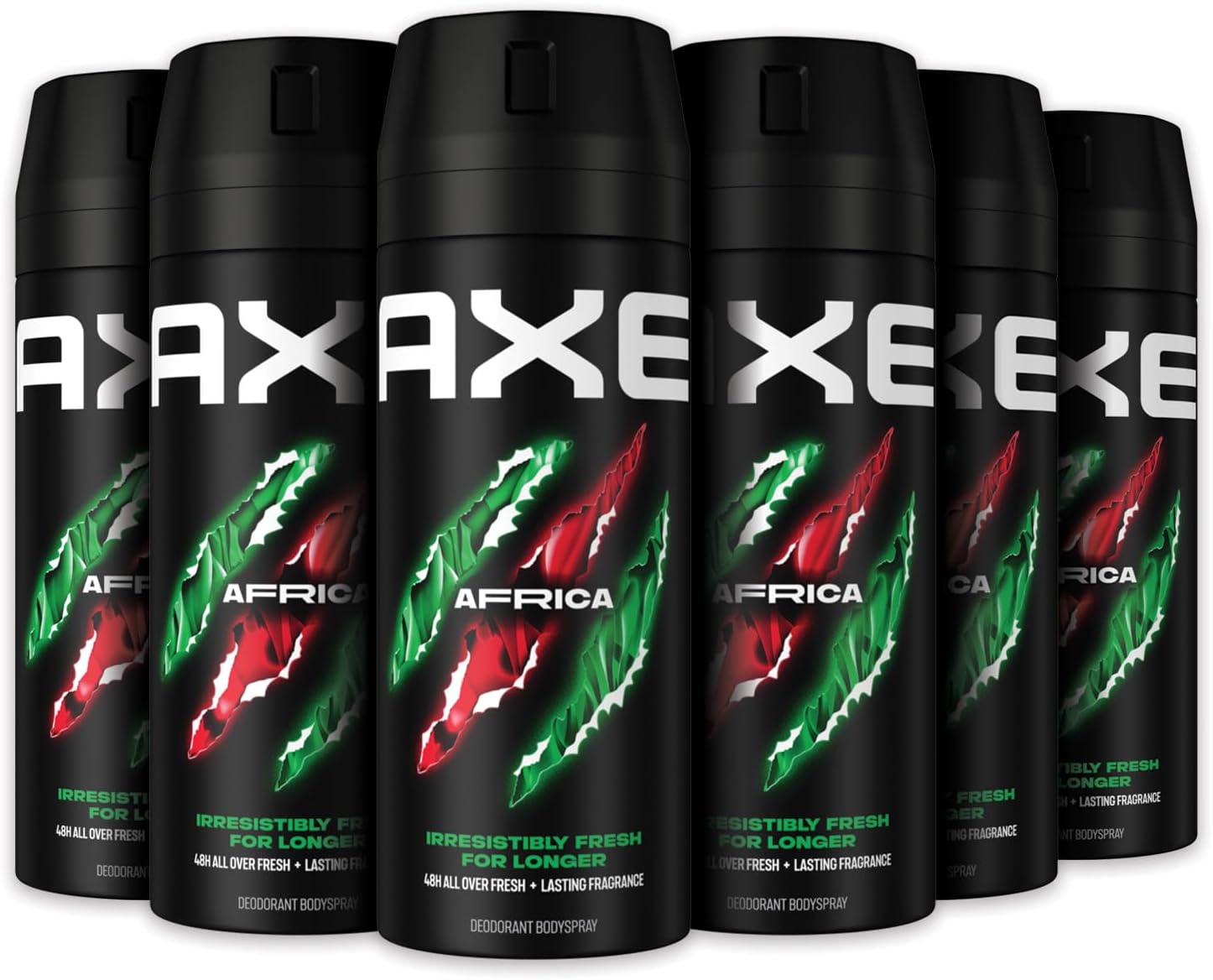 Axe Deodorante Uomo, Axe Africa, Freschezza Fino a 48h di Protezione, Deodorante Spray, Senza Sali di Alluminio, Adatto per Ascelle e Corpo*, Tecnologia Proteggi Odori, 6 Pezzi da 150 ml