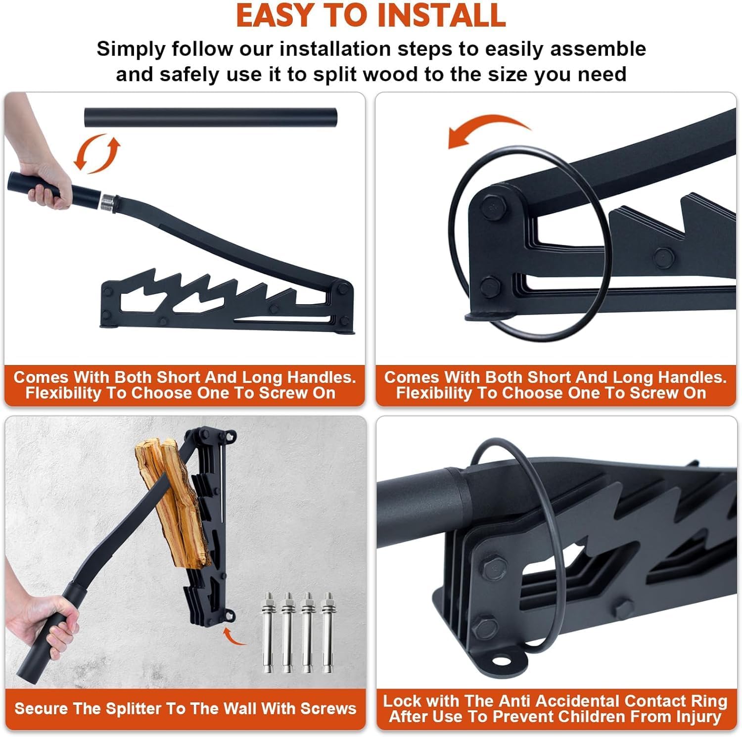 2025 New Wall Mounted Kindling Splitter, Metal Manual Fire Wood Kindling Splitter with Extended Handle, Portable Log Splitter for Indoor and Outdor Use