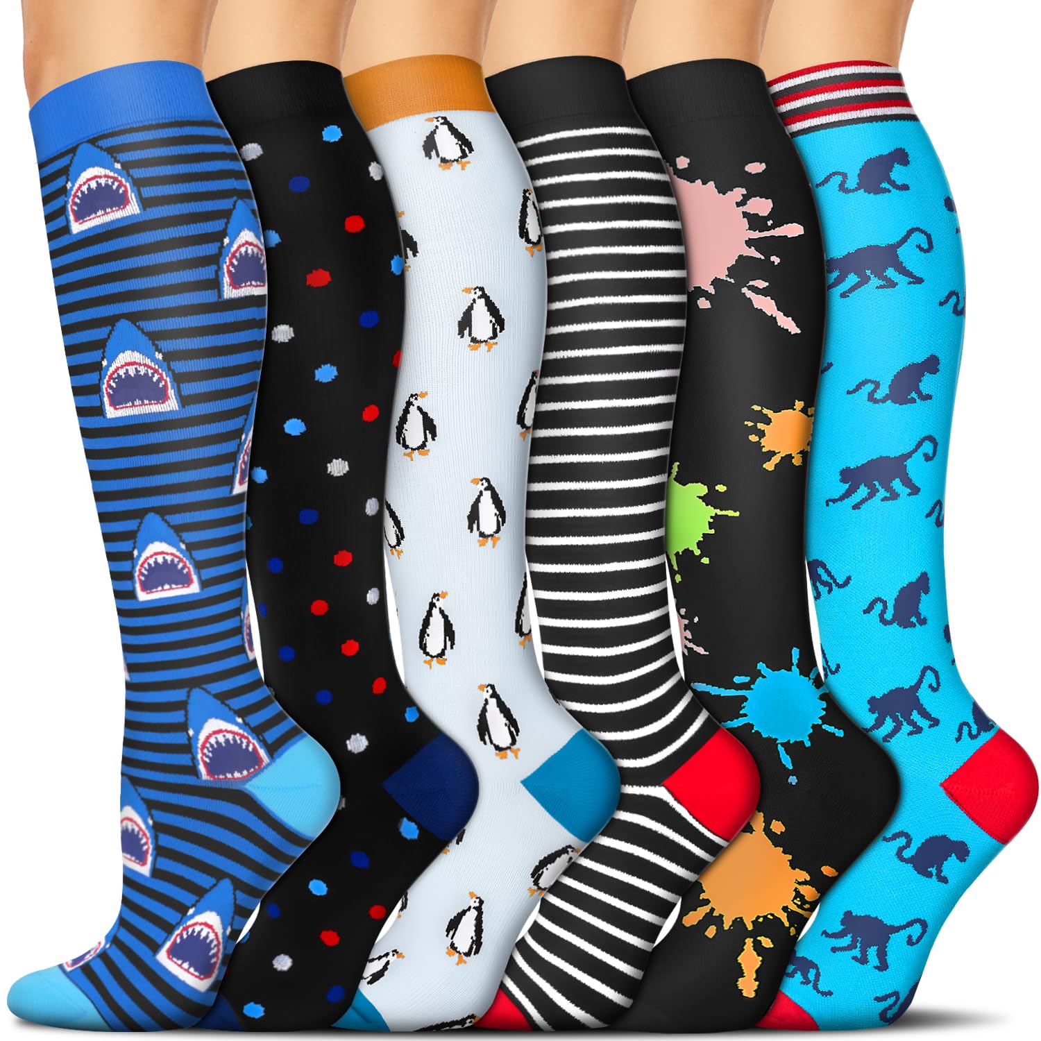 SunFeeling 6 Pairs Compression Socks for Women Men Circulation - Best Support for Nurses Running Athletic Sports