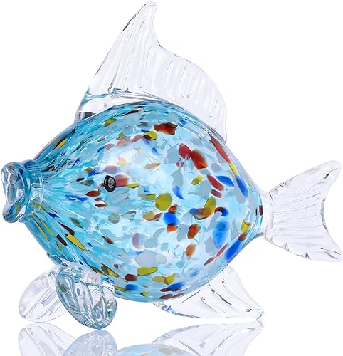 Miniatura 9 de Grandes figuras de peces de vidrio soplado a mano, arte de vidrio de mar de acuario, estatua de pez verde esmeralda de vidrio esculpida, acento
