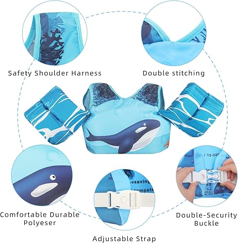 Miniatura 2 de DOOHALO Flotadores de natación para niños de 28 a 70 libras, chaleco flotante de hombro para niños de 2 a 8 años de edad, para niños y niñas, bebés