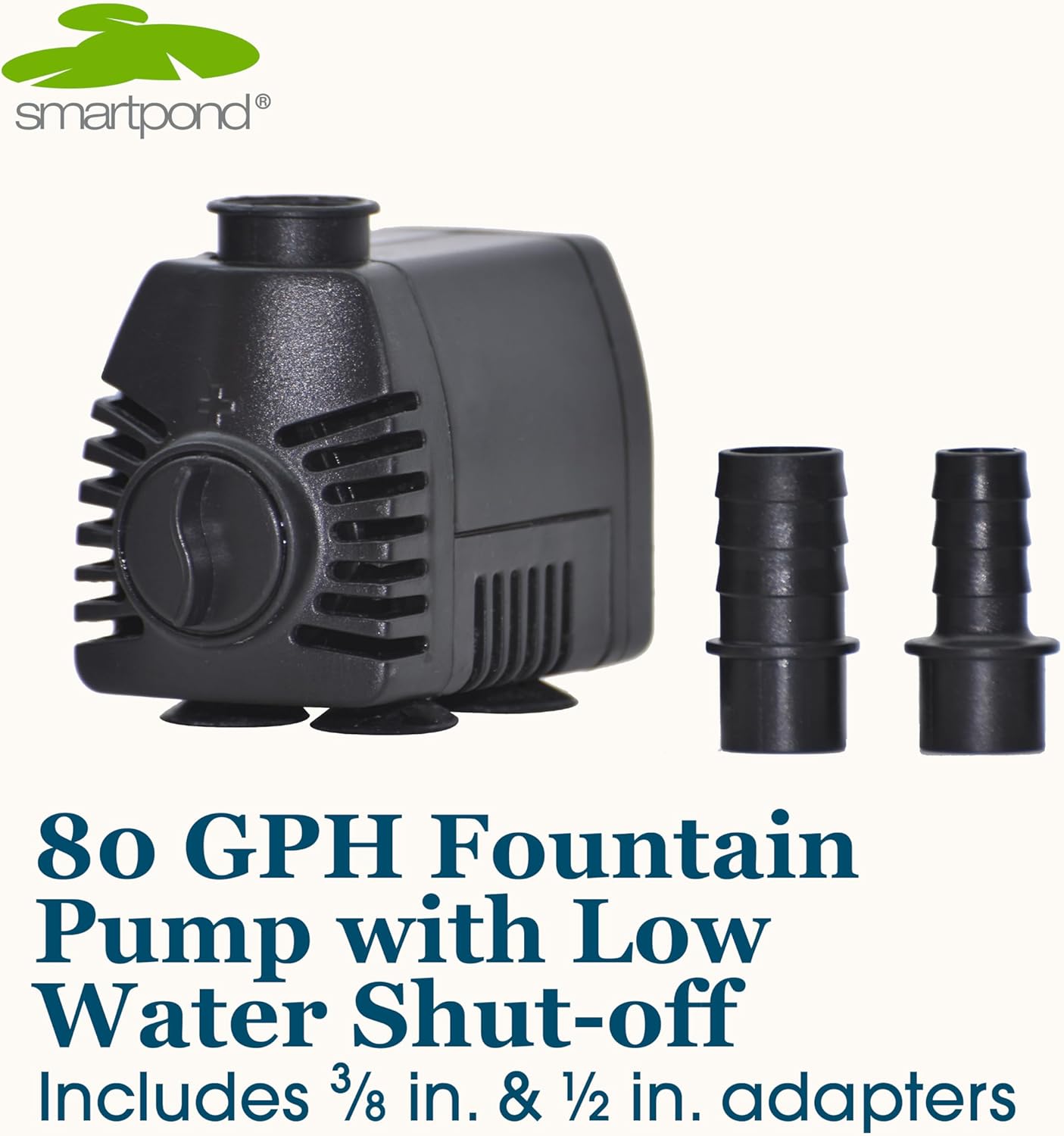smartpond 80 GPH Fountain Pump with Low-Water Shut-off Feature, Auto Shut-Off to Prevent Pump Burnout, 2 ft. Pumping Height, Ideal for Tabletop and Small Fountains, Great for Hydroponics