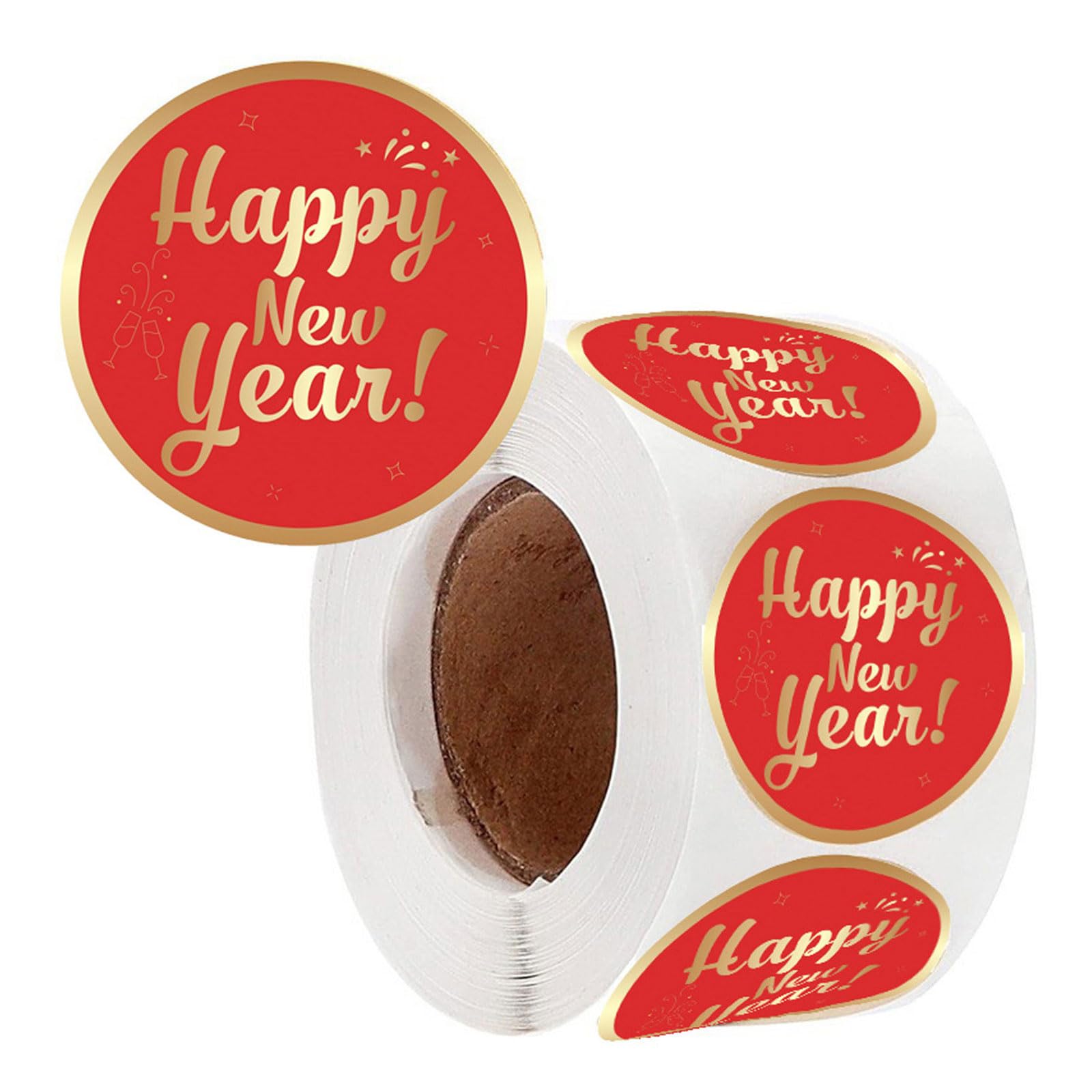 500Counts Happy New Year Sticker 38mm Adhesive Wrapping Labels Sticker for Present Case Package Card Candy Bag Card Making