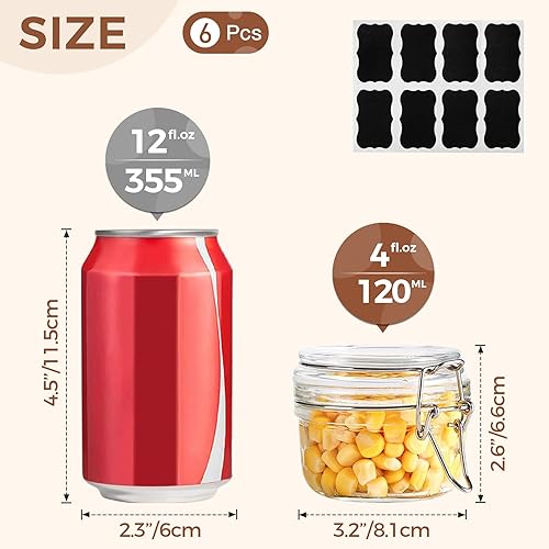 Miniatura 10 de ComSaf Juego de 6 frascos de vidrio herméticos pequeños de 8 onzas con tapas, tarros redondos para almacenamiento de alimentos, mini recipiente de