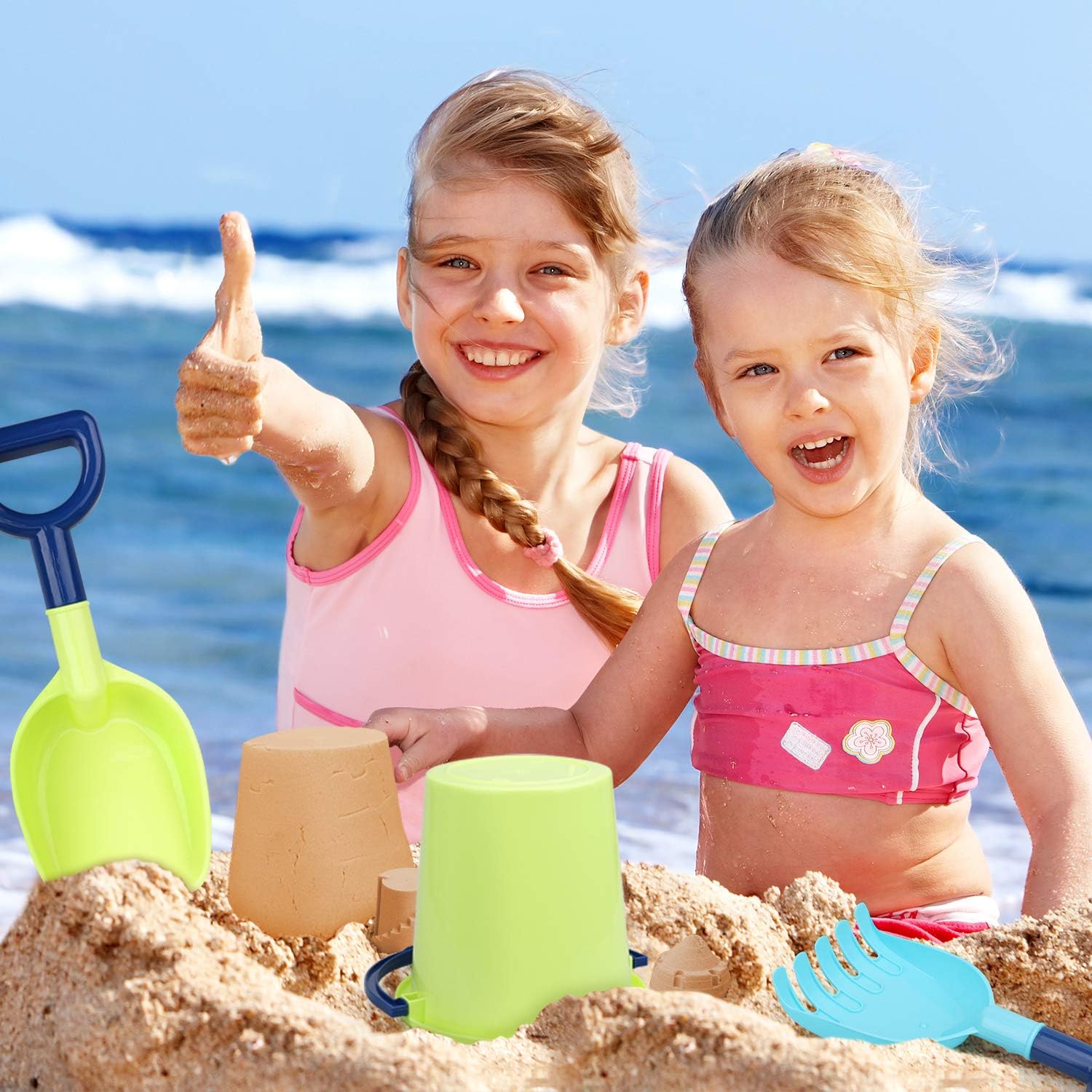 TOY Life Beach Toys for Kids 3-10 - Sand Toys Set Includes Sand Bucket, 2 Sand Shovel, Sand Castle Molds, Animal Molds, Sand Castle Toys for Beach - Sandbox Toys Set with Bonus Waterproof Carrying Net : Toys & Games
